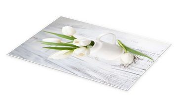 Posterlounge Poster Editors Choice, Weiße Tulpen auf geweißtem Holz, Fotografie