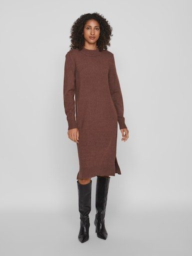 Vila Strickkleid VIRIL CREW NECK L/S MIDI DRESS - NOOS Shaved Chocolate Detail:DARK MELANGE