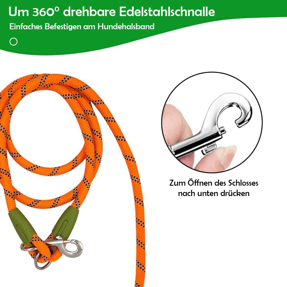 TUWENA Hundeleine Hundeleine für Mittel Große Hund(15-60kg), 2,4m Verstellbare Führleine, Handleine aus Nylon mit Reflektierend durch die Extreme Kraft bis200kg
