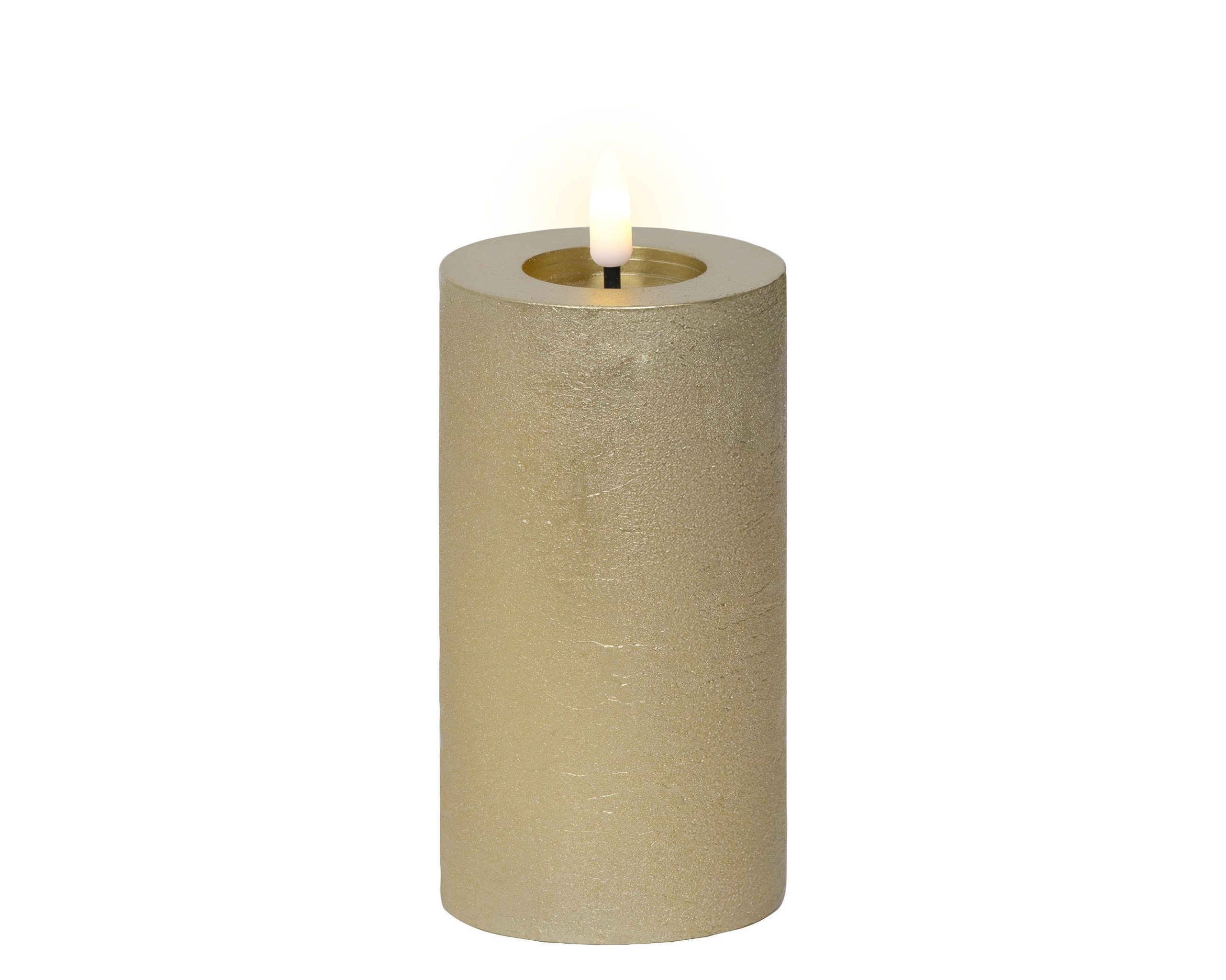 Lumineo LED-Kerze, Timer, warmweiß, LED Kerze 7x15cm mit Timer Wachs Rustik Gold / Warmweiß