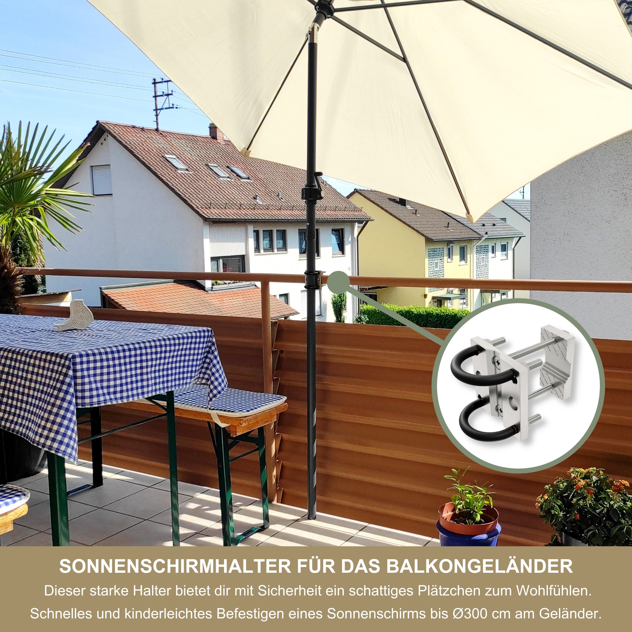 KDR Produktgestaltung Schirmhalter Sonnenschirmhalter Balkongeländer Sonnenschirmständer für Sonnenschirm, für Stöcke bis Ø 42 mm