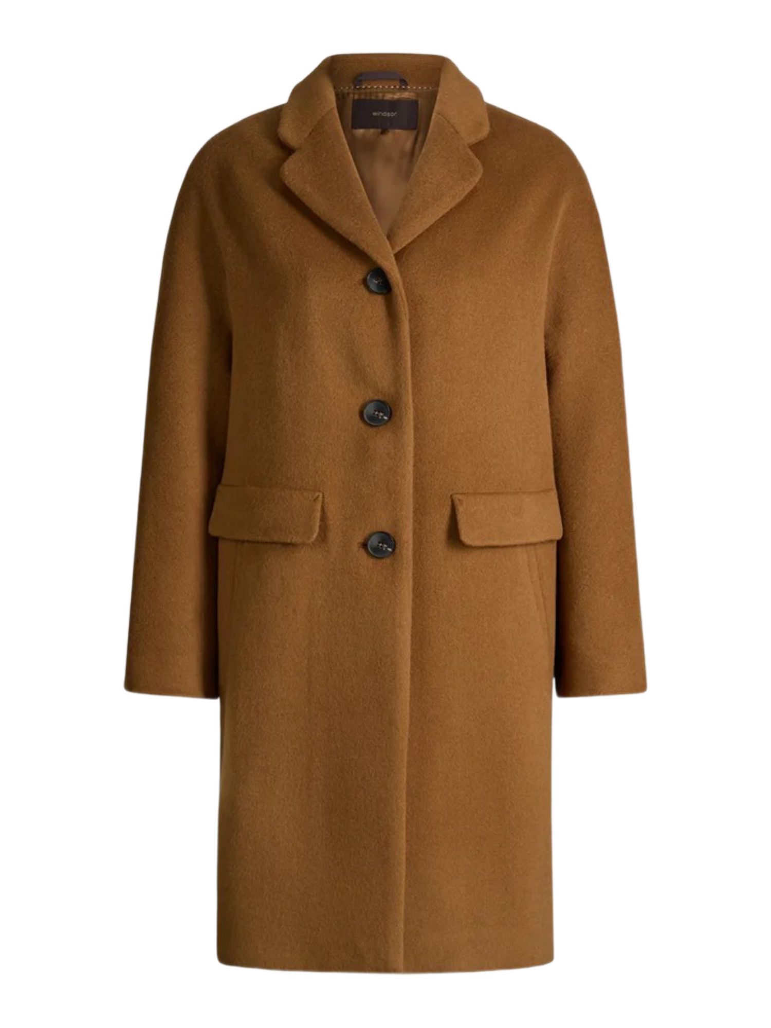 Windsor Wollmantel braun,Outdoor,Wolle,Unifarben,Reverskragen,Langarm,Regular Fit