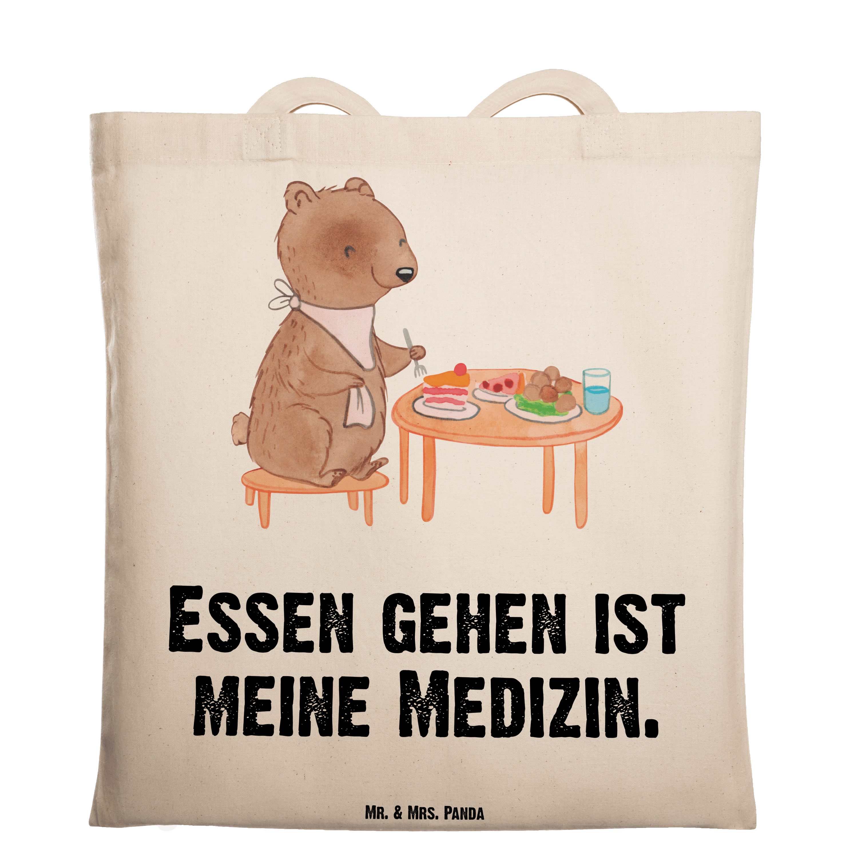 Mr. & Mrs. Panda Tragetasche Bär Essen gehen Medizin - Transparent - Geschenk, Jutebeutel, Köstlic (1-tlg)