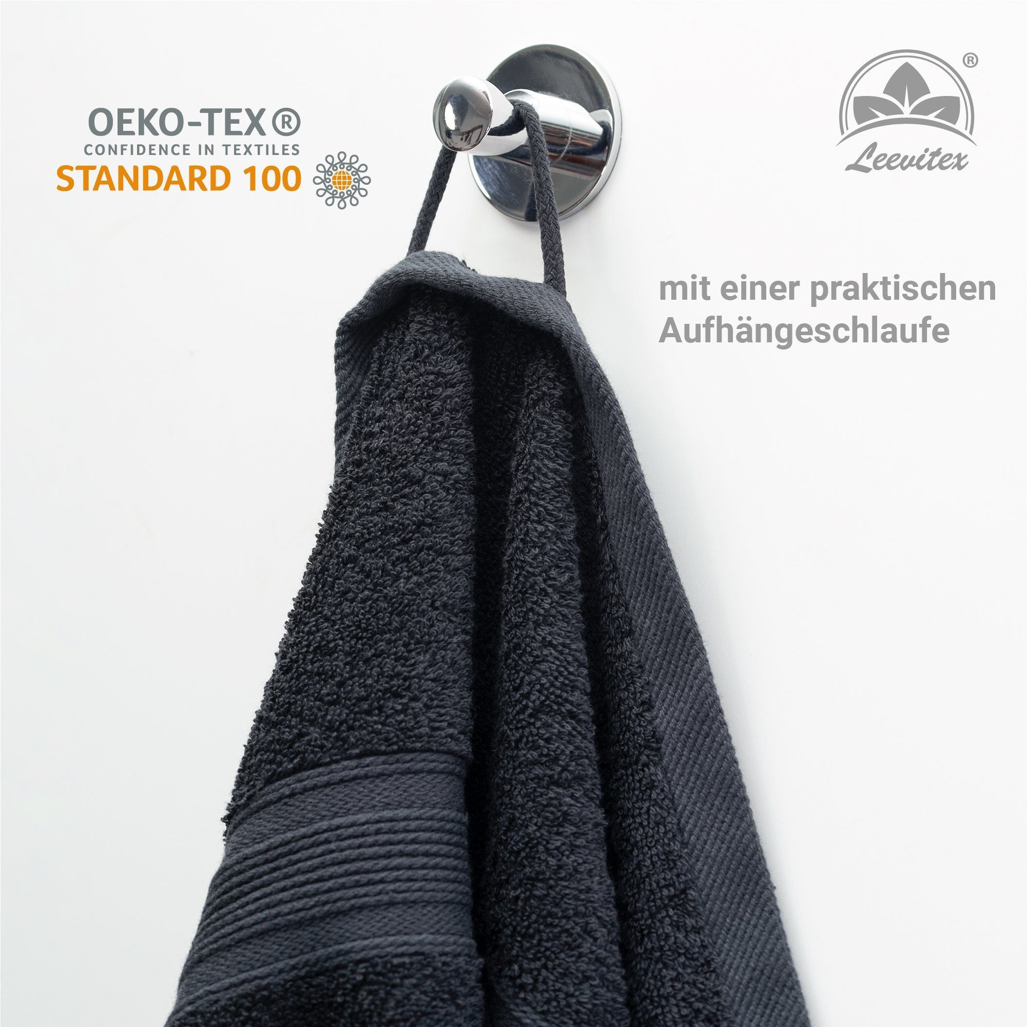 leevitex® Saunatuch, 80x200 cm, 100% Baumwolle, saugstark und fusselfrei, Frottee (1-St), OEKO-TEX® STANDARD 100 zertifiziert, gestreifte Bordüre