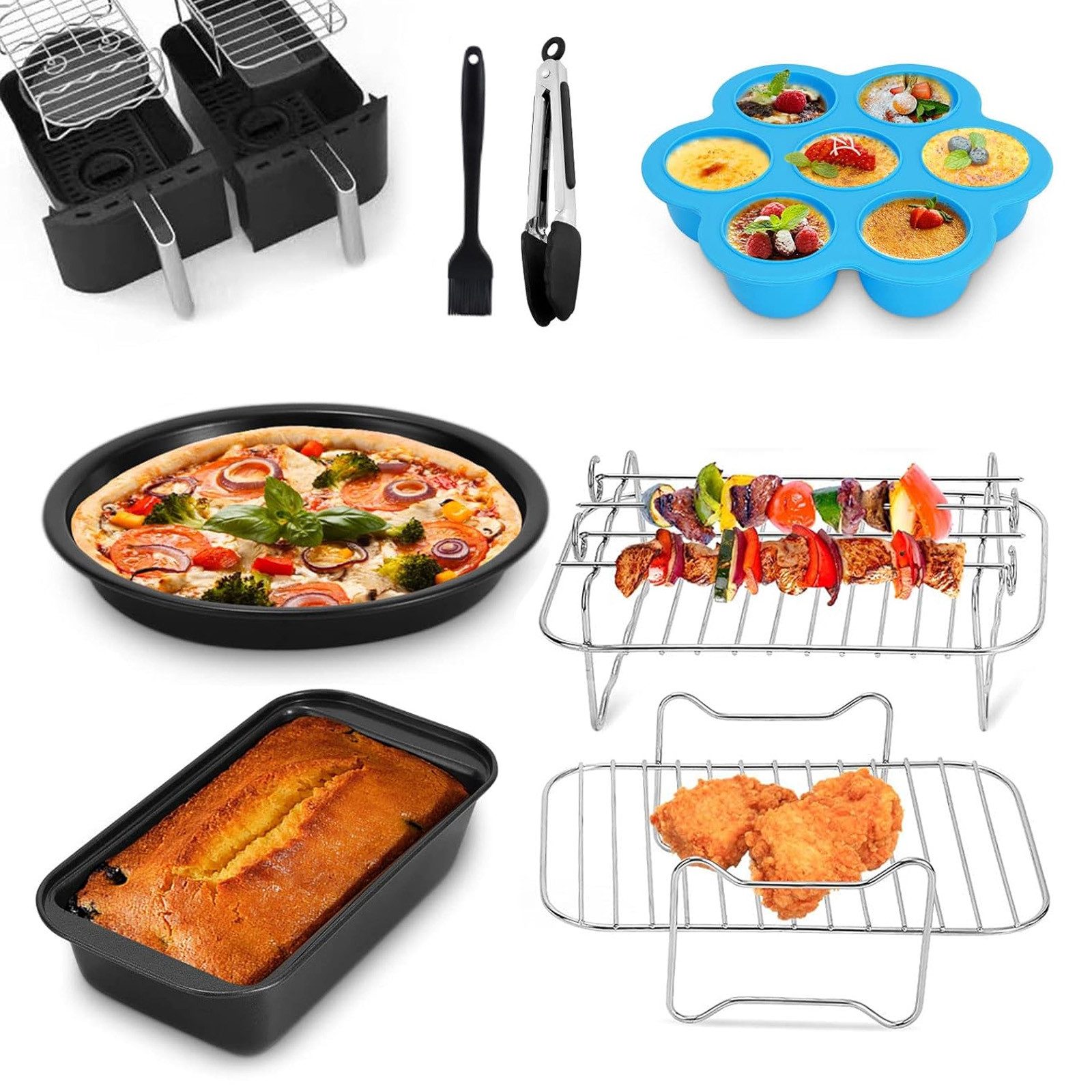 BlingBin Küchenmaschinen Zubehör-Set Heißluftfritteusen Zubehör für Ninja Foodi, Airfritteusenkorb Zubehör, Zubehör für für Ninja Foodi AF300EU, AF400EU (7,6-9,5L), Airfryer Zubehör für Profi Cook, Princess, Balter, Innsky, Emerio