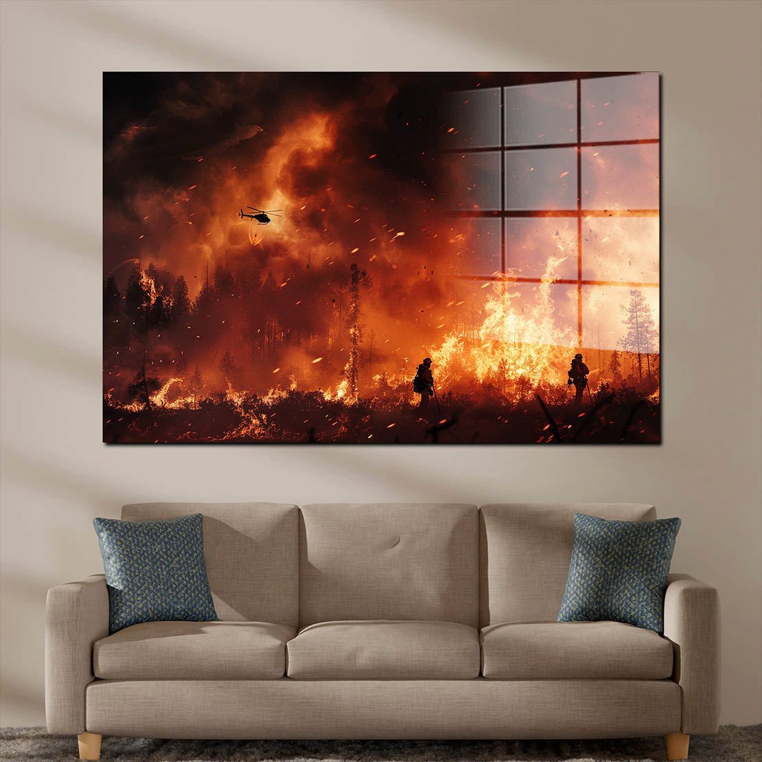 Artedinoi Acrylglasbild Feuerwehrmänner im Flammen Inferno Acrylglas Wandbild Bild Wanddeko XL
