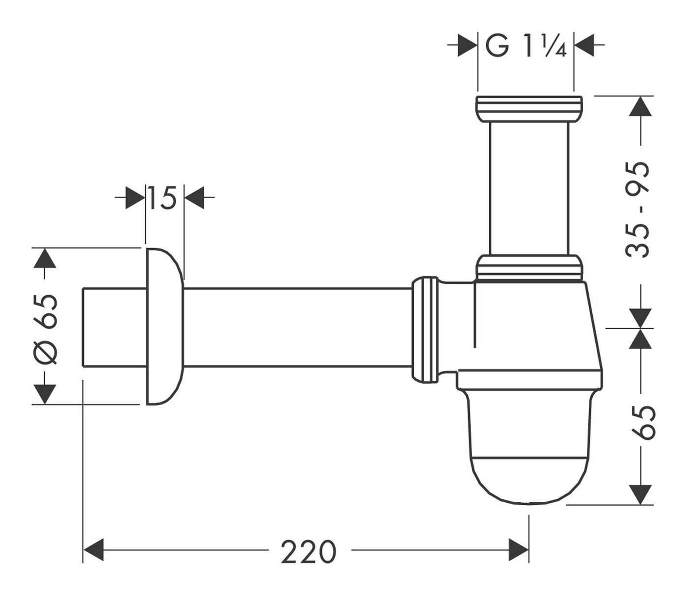 Thumbnail - hansgrohe Siphon, Tassensiphon Standardmodell für Bidet - Chrom