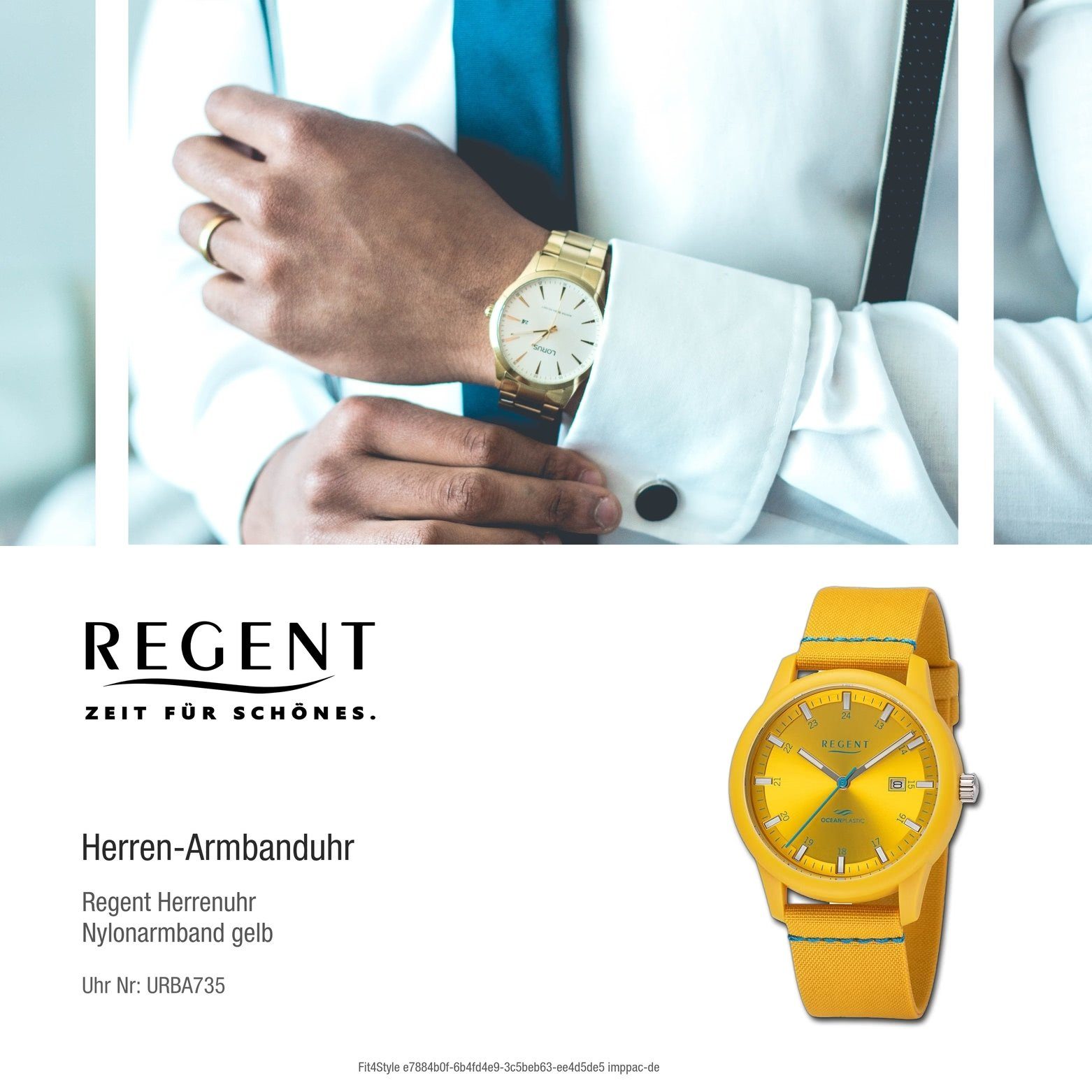 Armbanduhr Nylonarmband Herren extra rund, Regent (ca. Quarzuhr Herren 40mm), Regent Analog, Armbanduhr groß