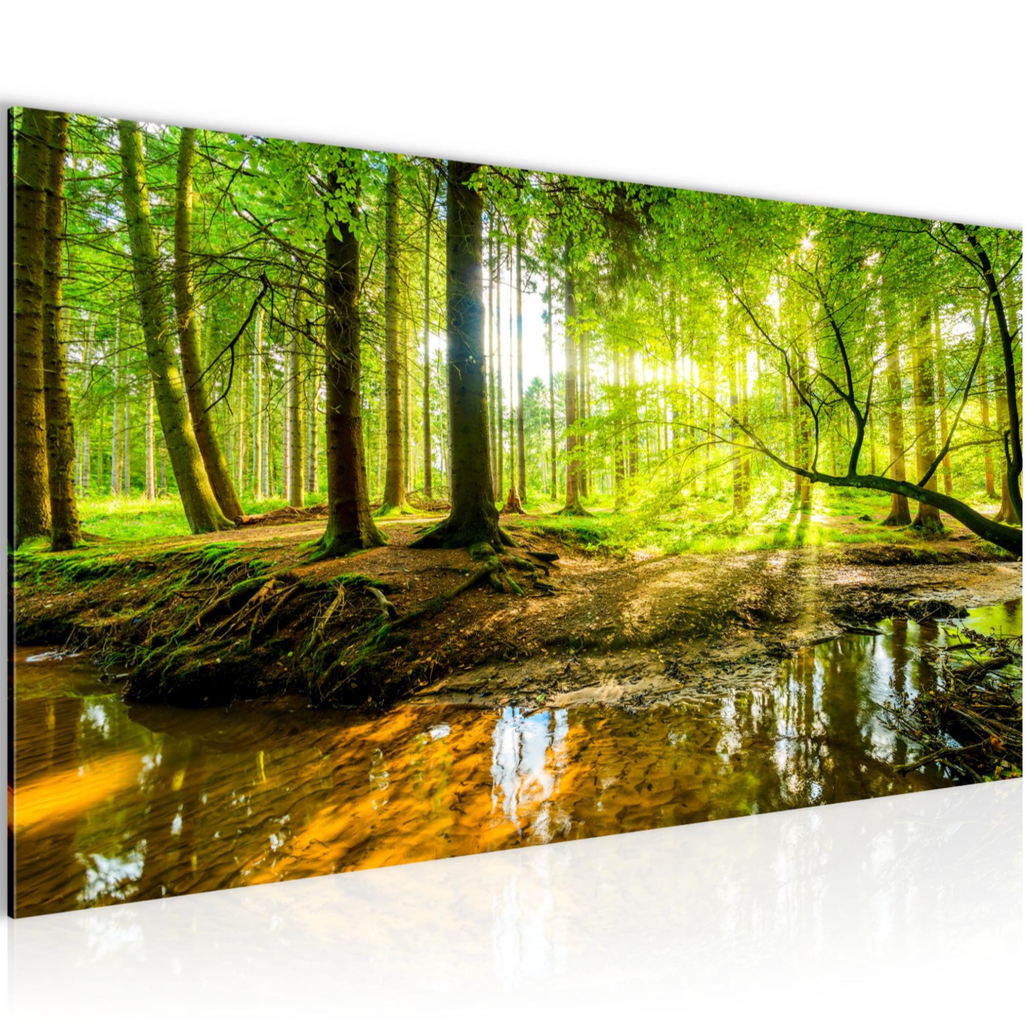 Runa Art Wandbild Wald Landschaft Deko Grün Natur Bilder 100x40 cm 611712a, Wald