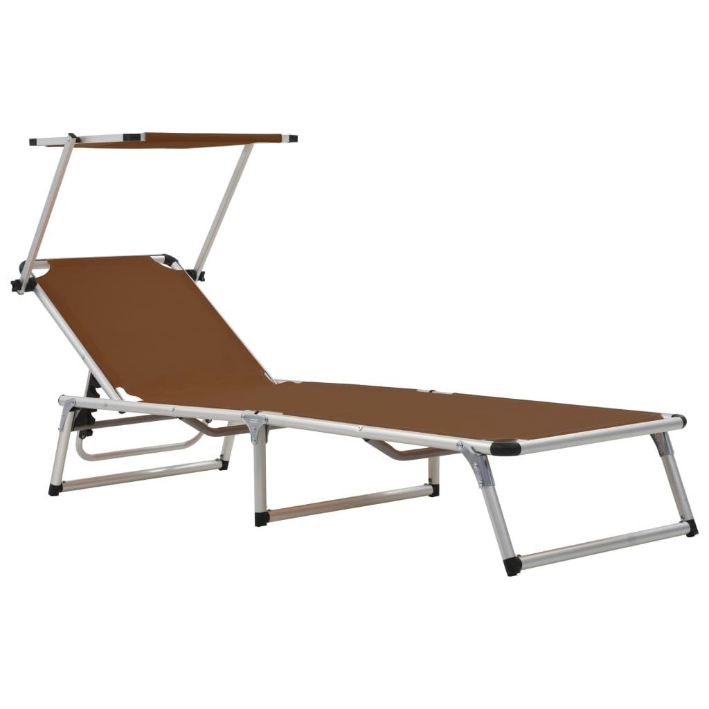 Campingliege 110 kg Klappliege mit Sonnenschutz Aluminium und Textilene Braun Campi
