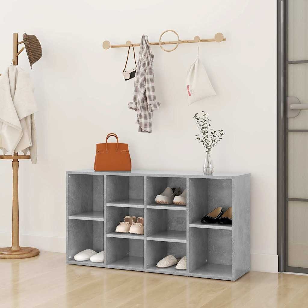 furnicato Schuhbank 103 x 30 x 55 cm Betongrau (1-St), Schuhschrank mit 10 Fächern und Ablagefläche für deinen Flur