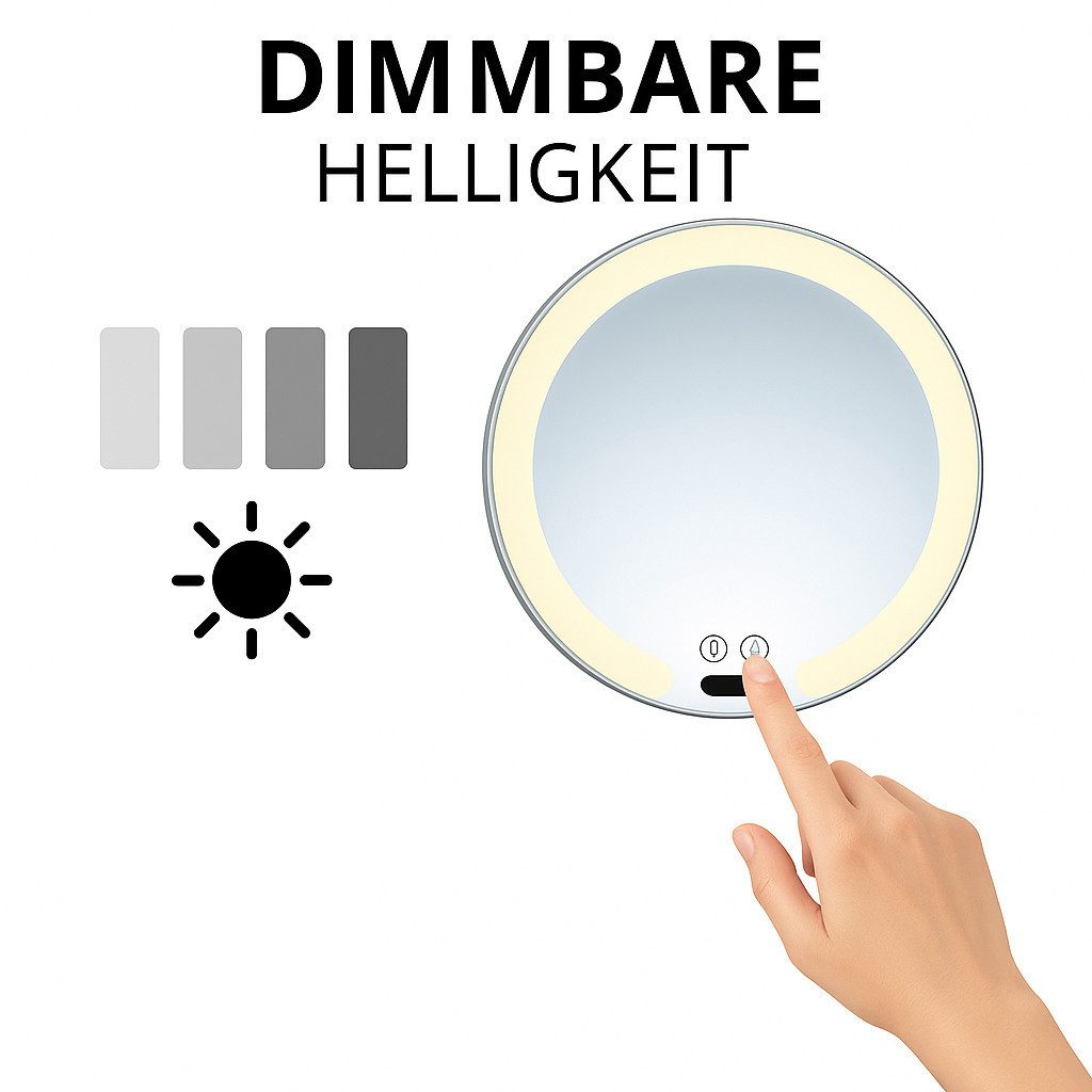Libaro Kosmetikspiegel mit Sensor + Dimmer LED 7-fach Vergößerung VITTORA Schminkspiegel, Vergrößerungsspiegel 7x Bewegungssensor Wandmontage weißes Kabel Licht