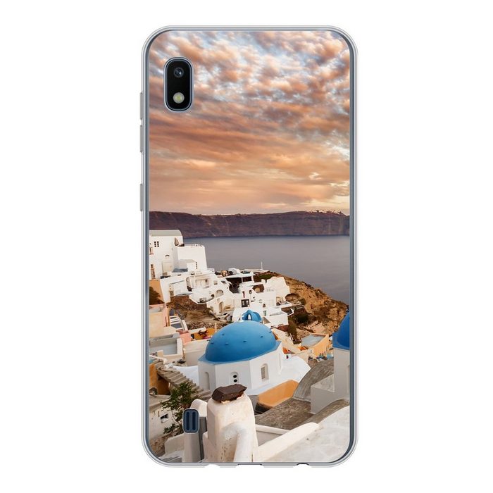 MuchoWow Handyhülle Sonnenaufgang über dem Wasser in Oia Griechenland Handyhülle Samsung Galaxy A10 Smartphone-Bumper Print Handy