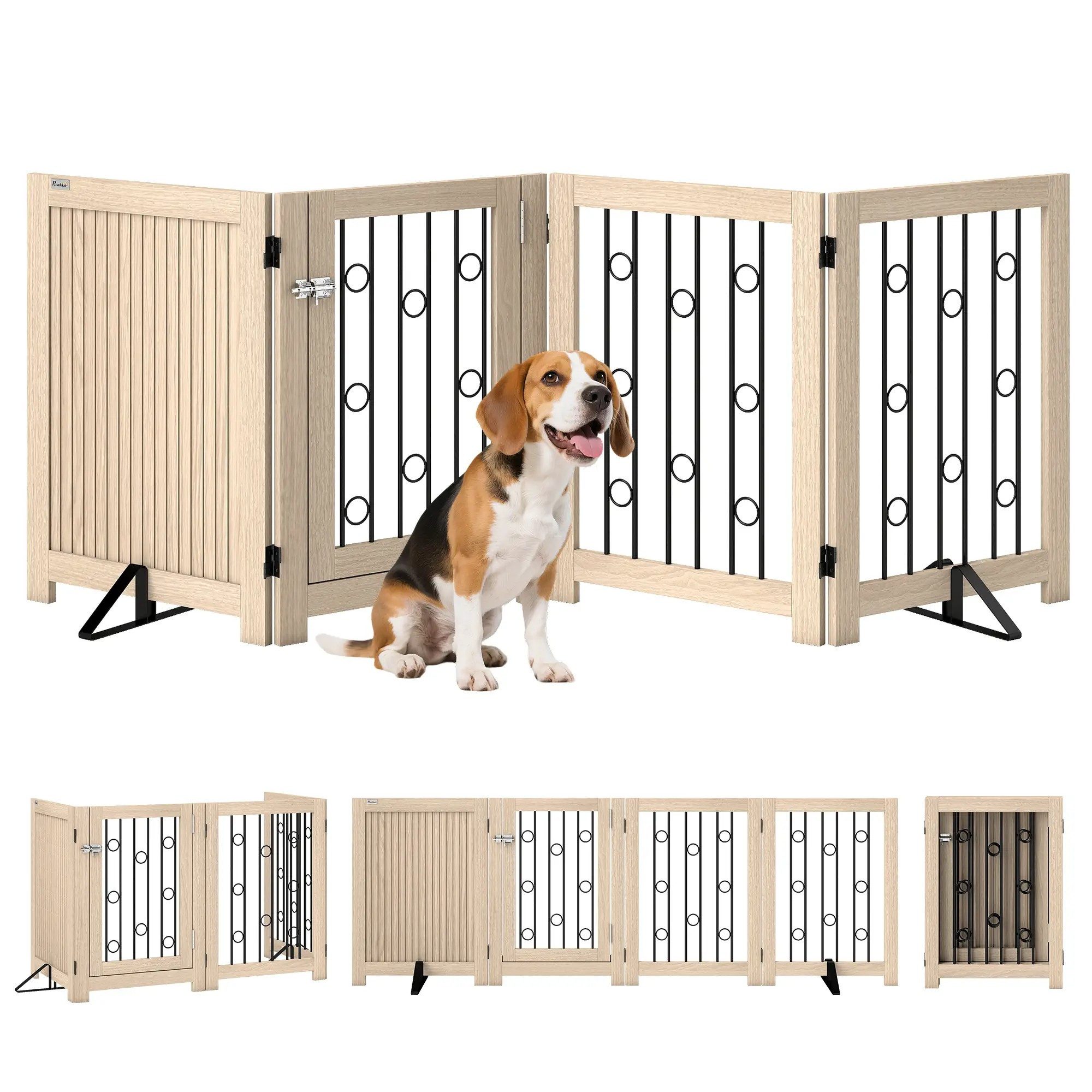 BlingBin Tierabsperrgitter Freistehendes Schutzgitter, Faltbares Hundegitter mit 2 Stützfüßen, HxB: 70 x 205 cm, Abschließbarer Tür, Haustiergitter für Kamin, Tür