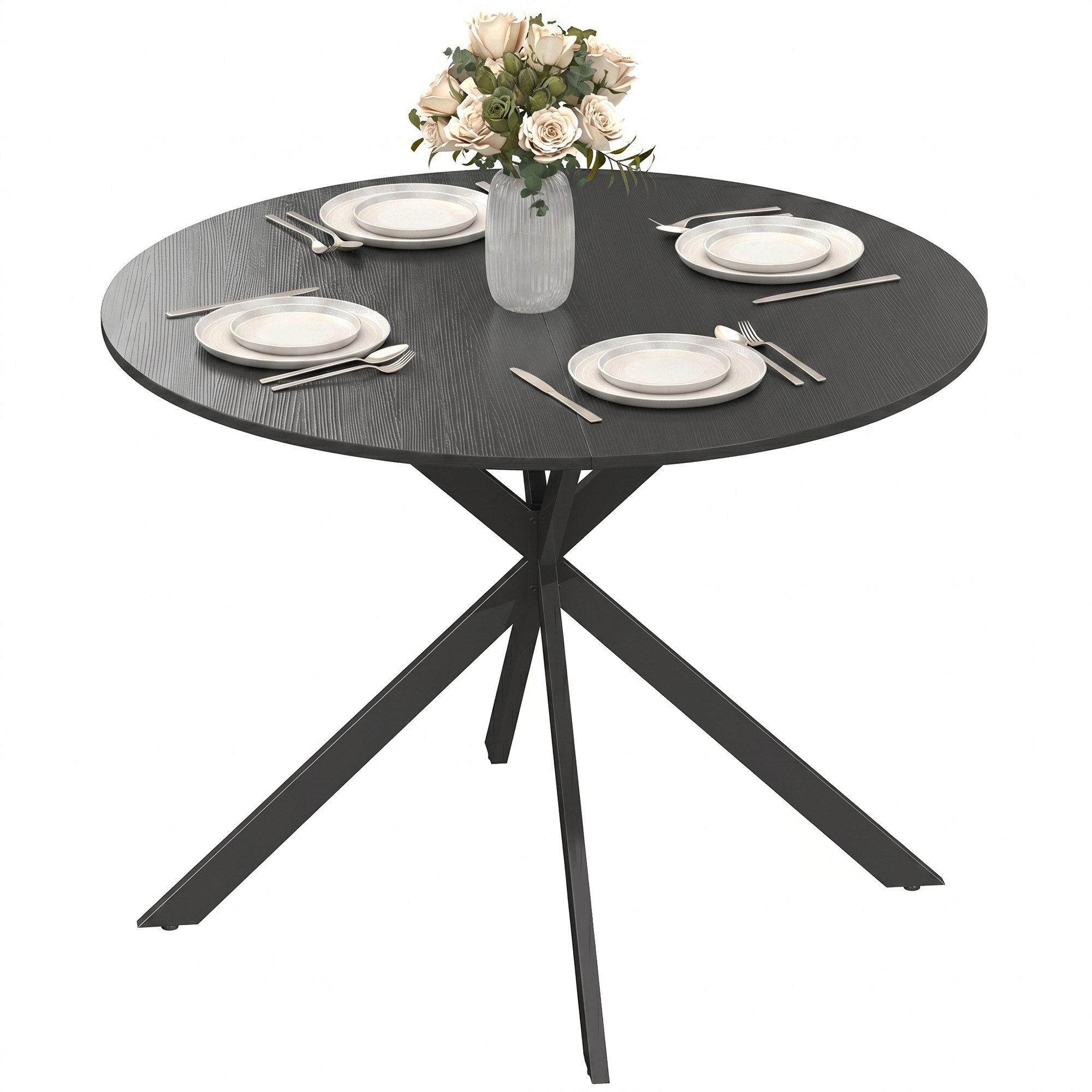 HOMCOM Esstisch Küchentisch im Industriestil mit Stahlbeinen für 4 Personen (für Esszimmer, Küche, Wohnzimmer, 1-St., rund, 100 x 100 x 75 cm), Schwarz