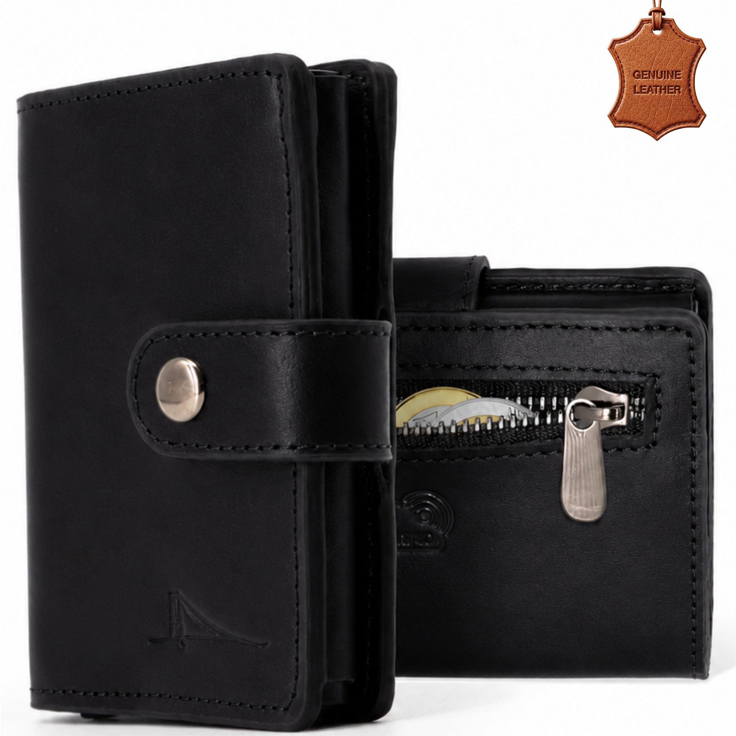 herémood Geldbörse Portemonnaie Damen & Herren, Leder Geldbörse Wallet mit RFID Schutz (Kleines Portemonnaie Damen & Herren, Geburtstag Geschenk Frau & Mann, 1-tlg., Slim Wallet Schwarz Herren Pop Up Mechanismus Geldbörse Münzfach), Kartenetui mit Druckkn