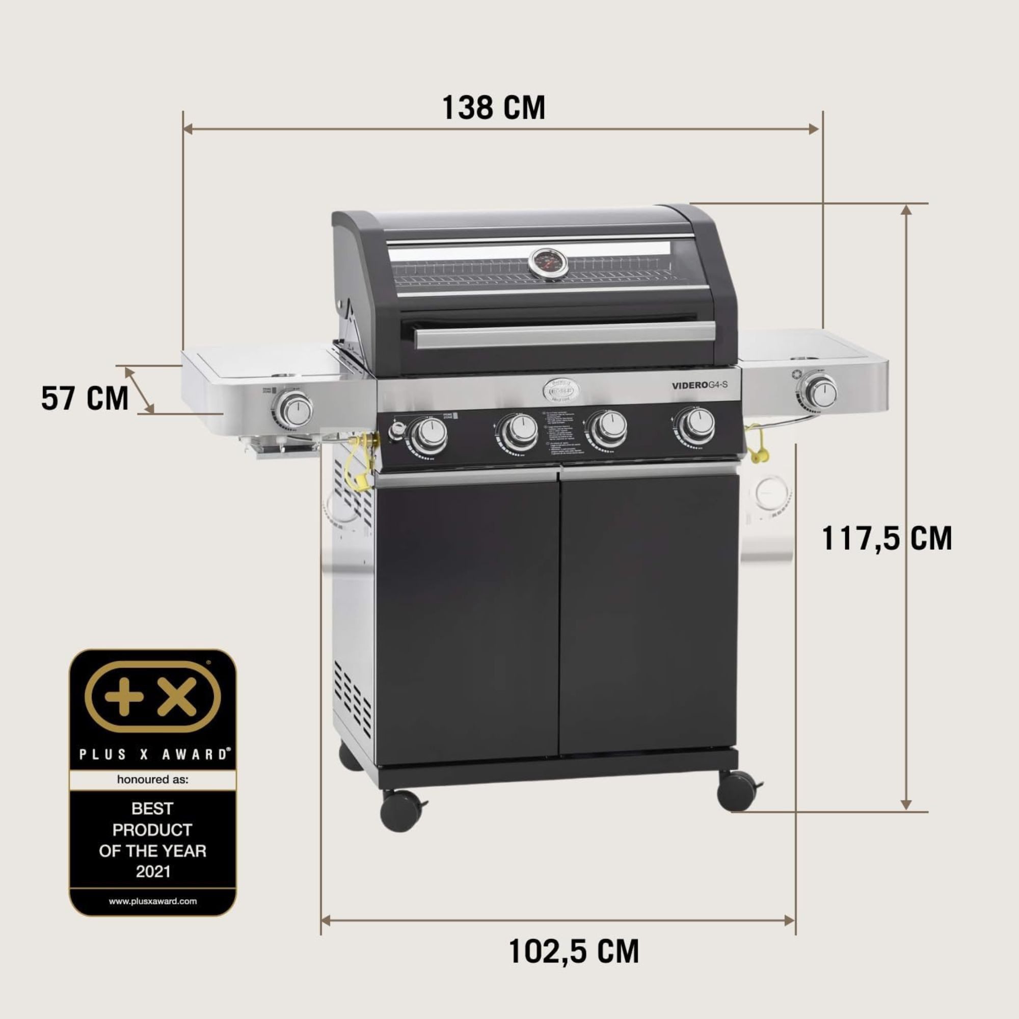 RÖSLE Gasgrill RÖSLE BBQ Gasgrill Videro G4-S Vario+ Schwarz mit Schutzhaube XL