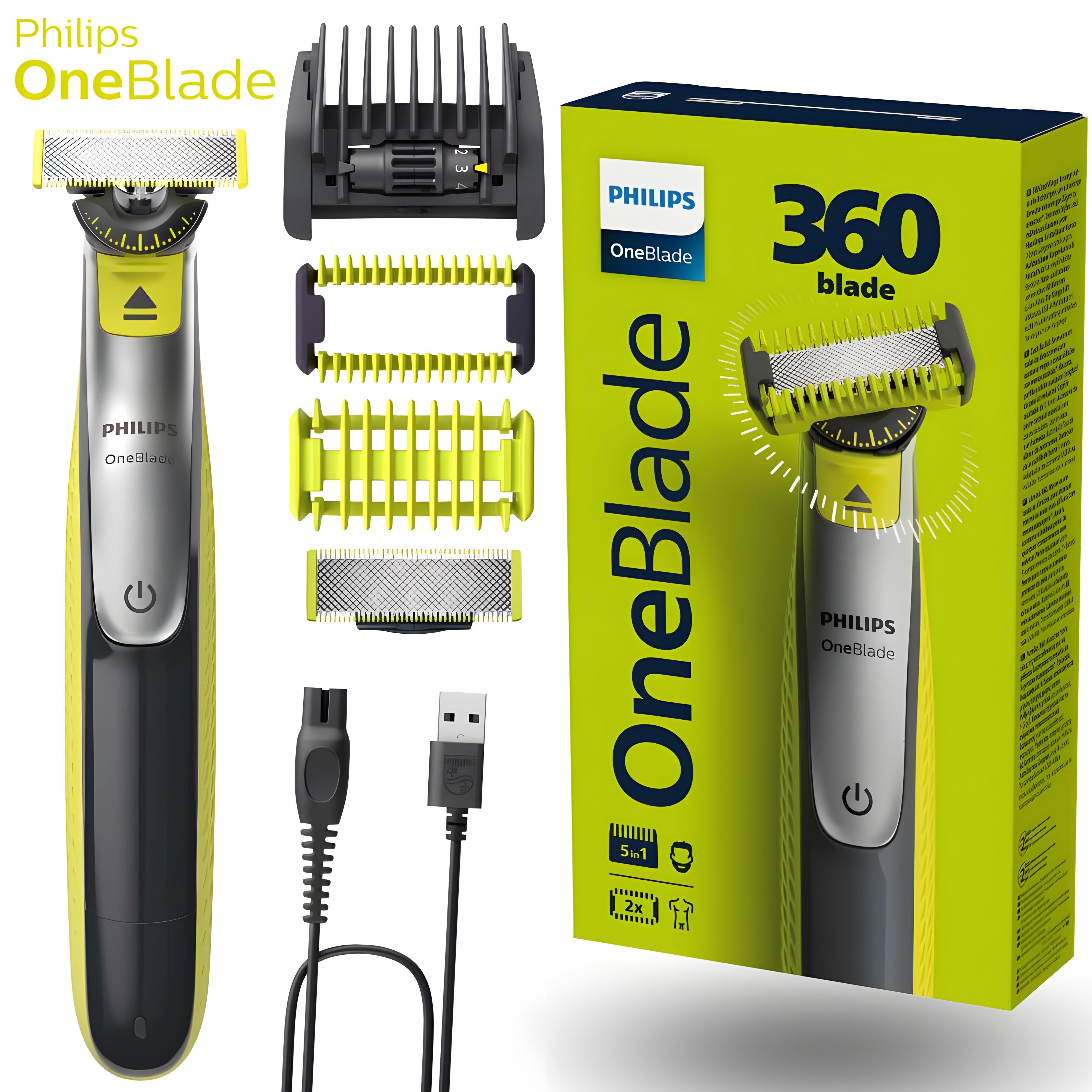 Philips Elektrorasierer OneBlade mit 360 ° Grad Klinge - Face & Body QP2834/20, Wet&Dry, Klinge hält 4 Monate