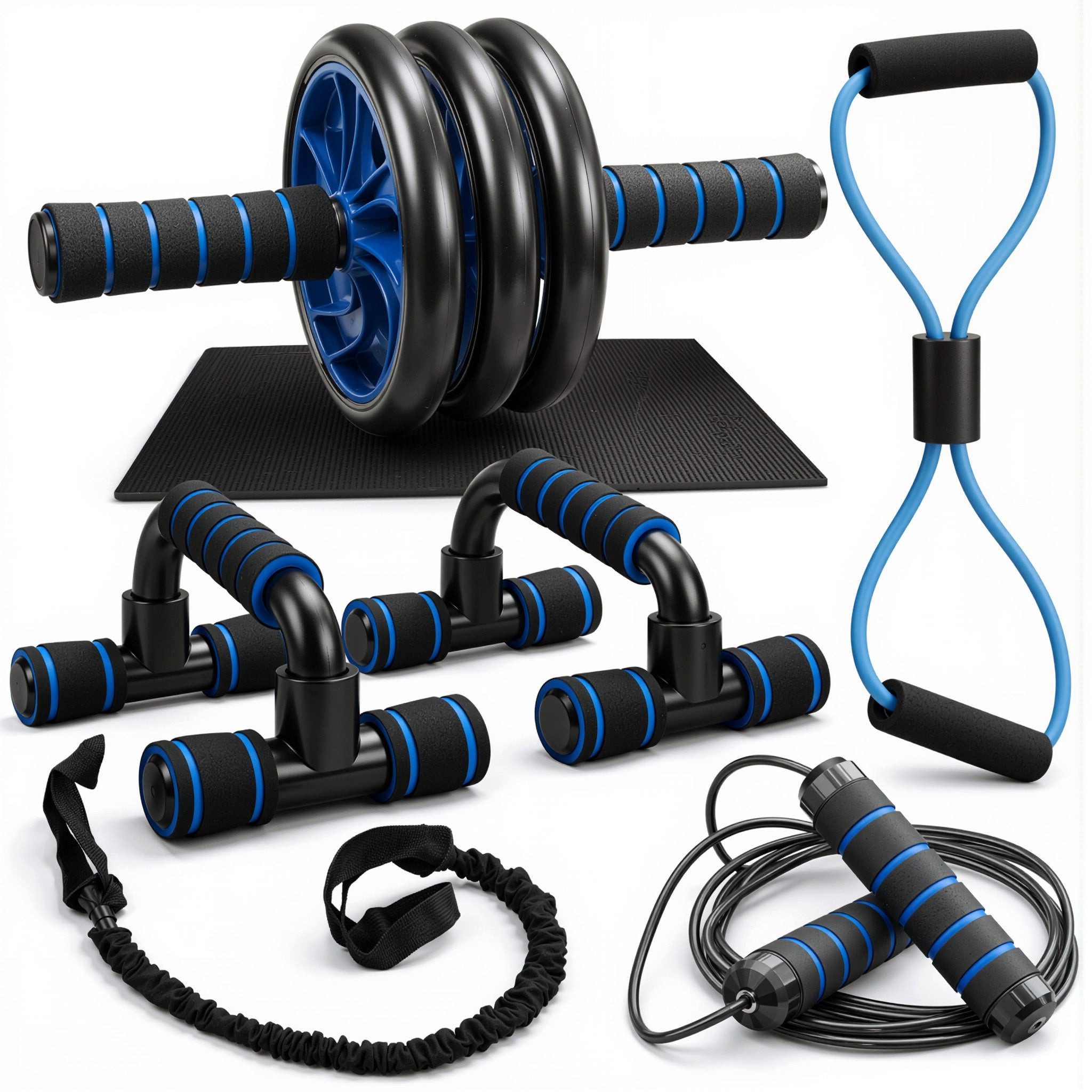Active Peak AB-Roller 7-in-1 Workout Set mit Bauchroller, Liegestützgriffen, Springseil (Widerstandsbänder & Zubehör)