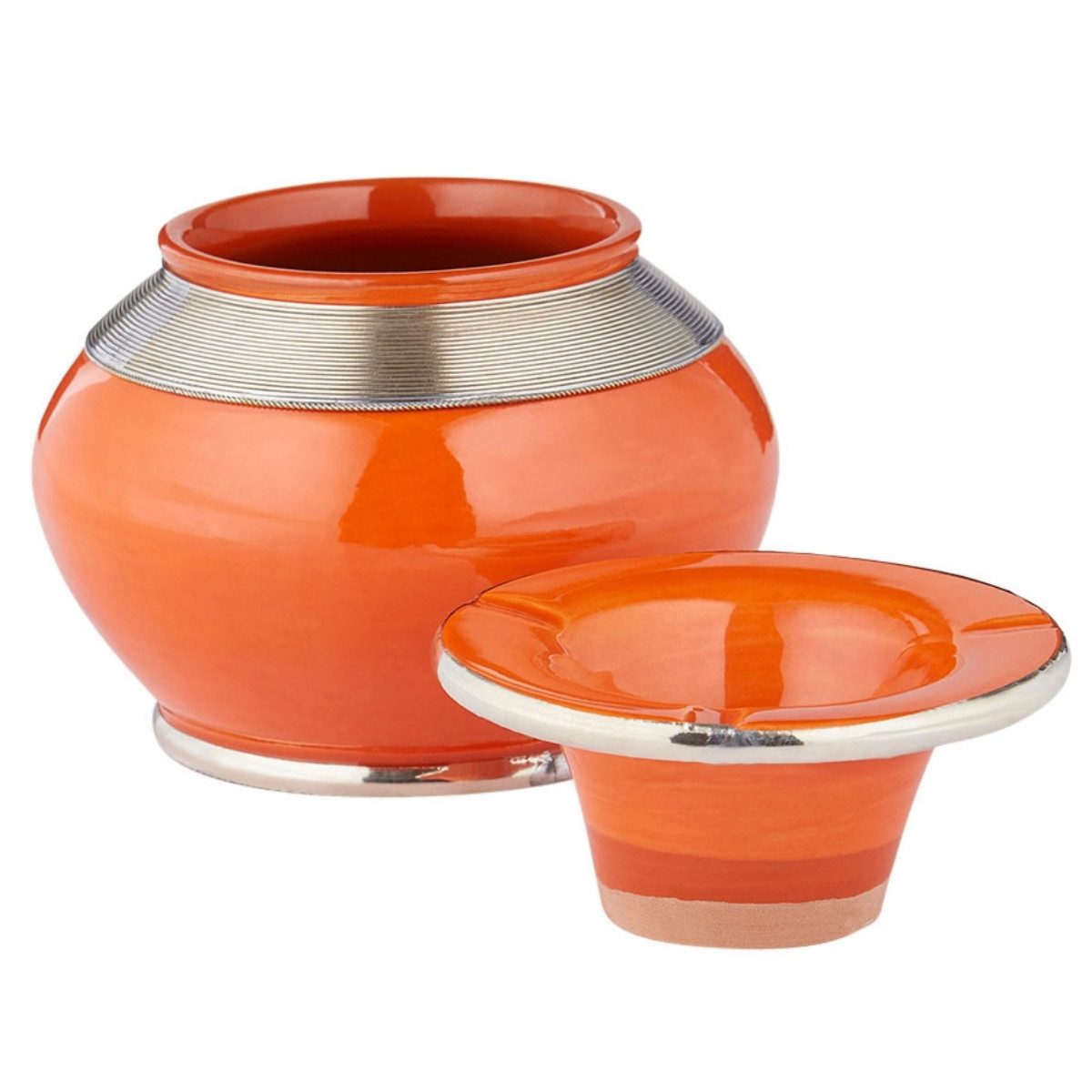 Marrakesch Orient & Mediterran Interior Aschenbecher Marokkanischer Aschenbecher Cariba Deko aus Keramik in Orange 11 cm, Handarbeit