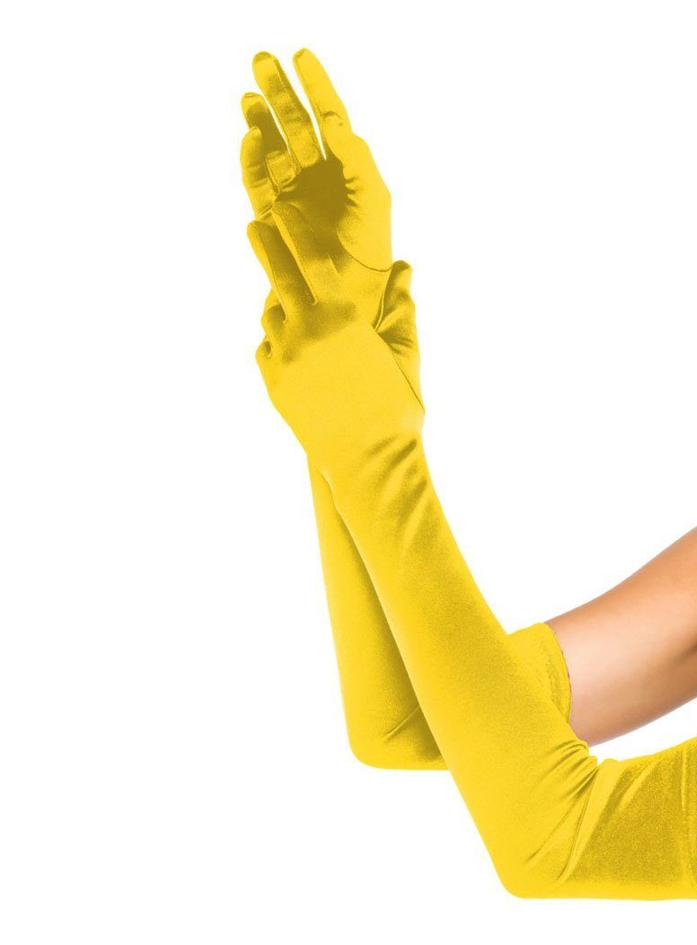 Leg Avenue Kostüm Satin Handschuhe extra lang gelb, Lange Damenhandschuhe aus feinem Stoff