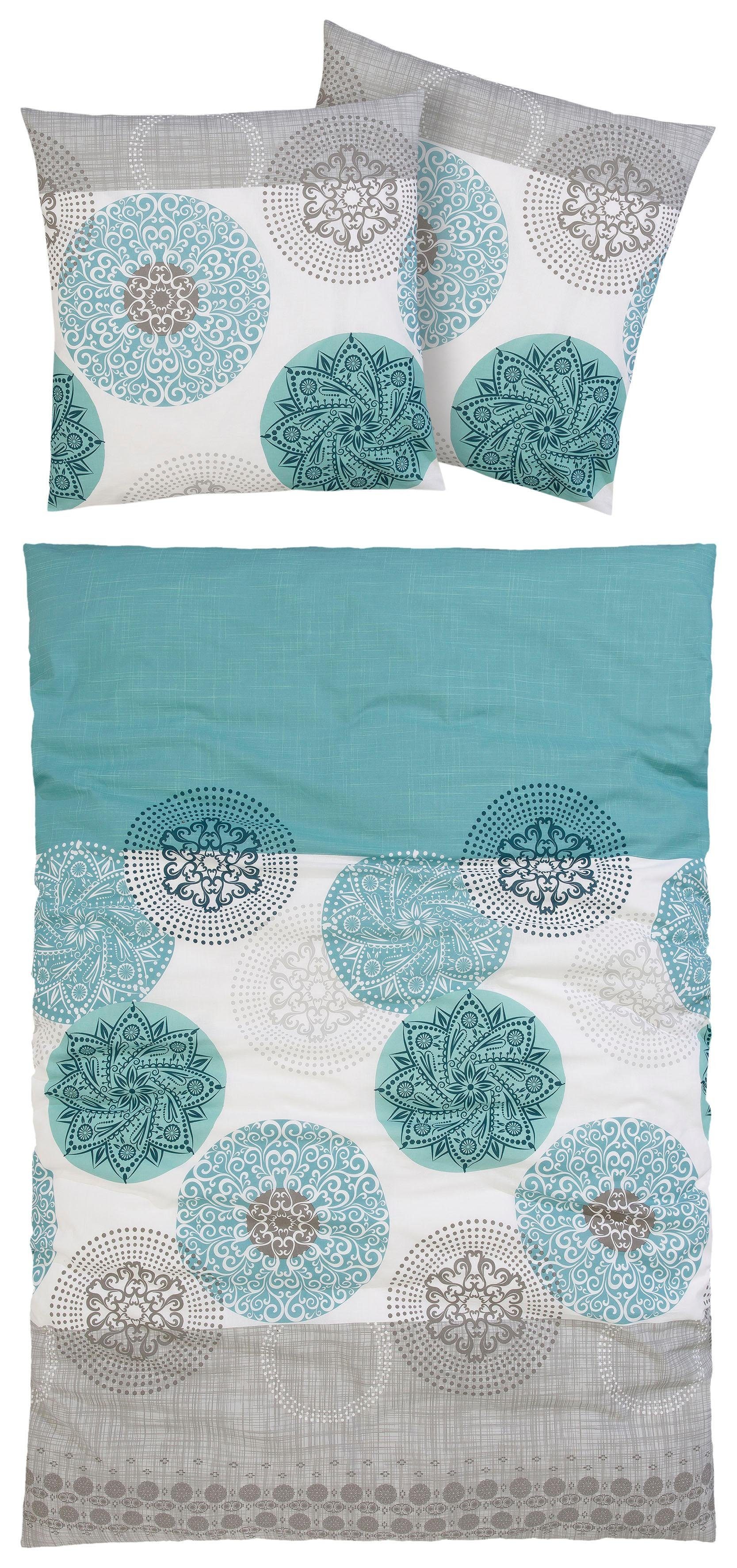 Bettwäsche 155x220 Baumwolle 4 Tlg. Renforce Braun Weiß Mandala Reißverschluss