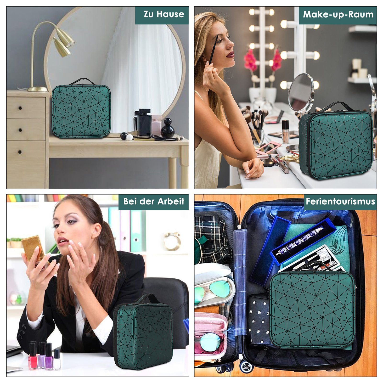 CALIYO Kosmetik-Koffer Kosmetiktasche Portable Up Tasche, Kosmetische Box Schminktasche Grün Reise Schmink Tasche Makeup Aufbewahrung Make Organizer, Wasserdicht
