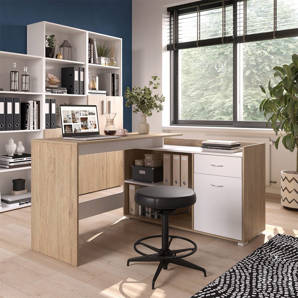 Vicco Schreibtisch Noira, Weiß/Sonoma, 135 x 77 cm mit Schublade (1-St)