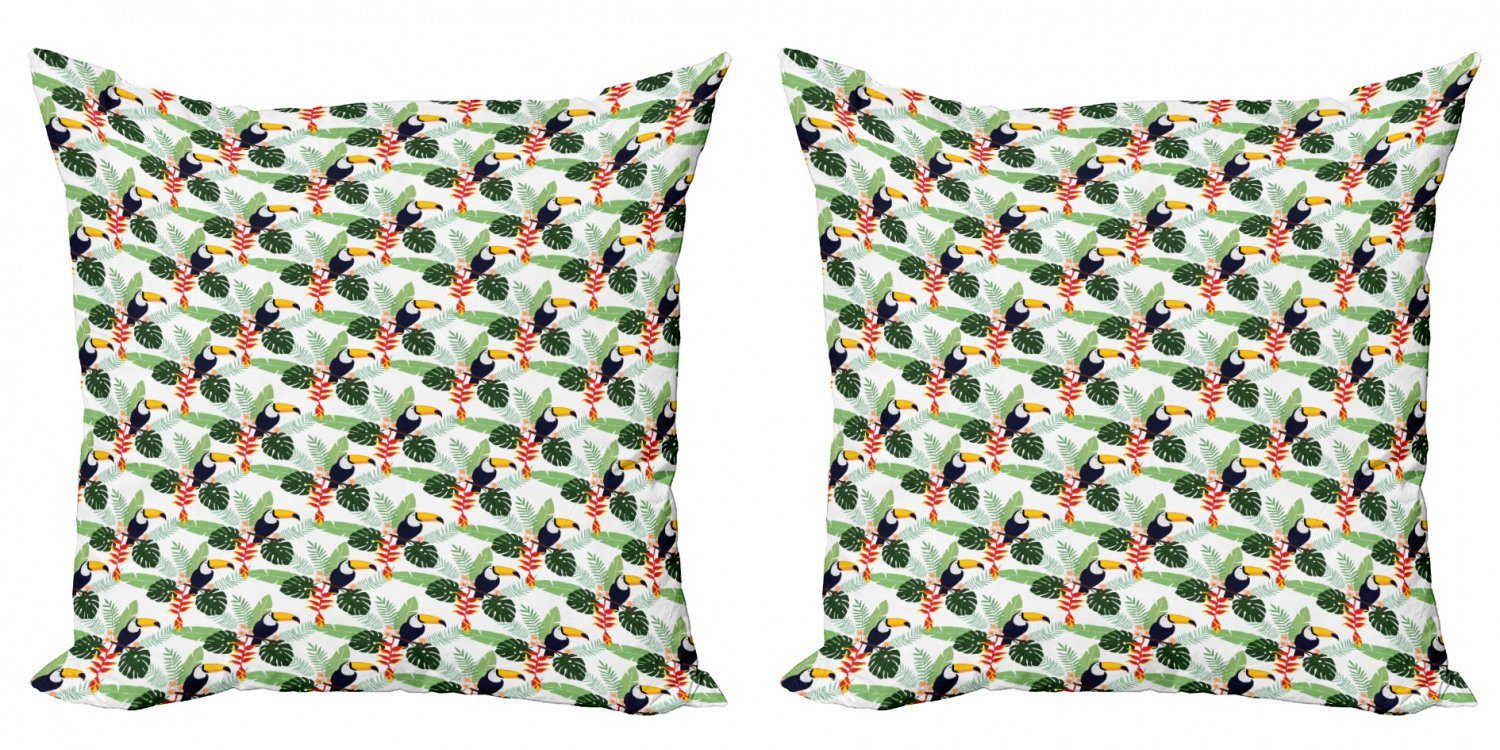 Kissenbezüge Modern Accent Doppelseitiger Digitaldruck, Abakuhaus (2 Stück), Tropisch Blumen und Vögel Toucan