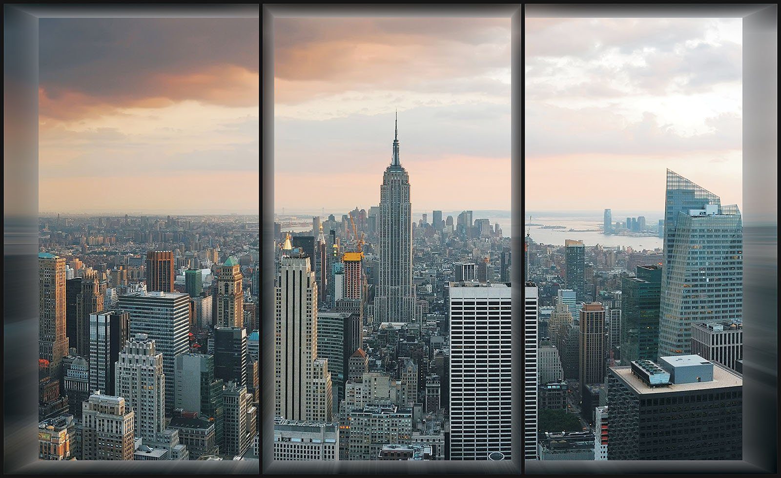 Wallarena Fototapete 3D EFFEKT Fenster New York Stadt Panorama Ausblick Vlies Tapete für Wohnzimmer oder Schlafzimmer Vliestapete Wandtapete Motivtapete, Glatt, 3D-Optik, Vliestapete inklusive Kleister