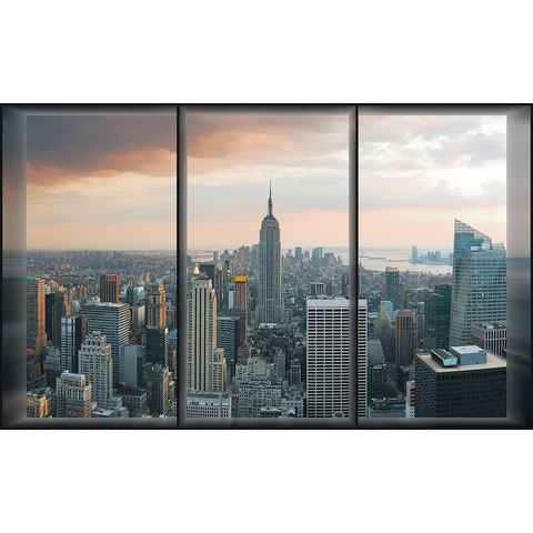 Wallarena Fototapete 3D EFFEKT Fenster New York Stadt Panorama Ausblick Vlies Tapete für Wohnzimmer oder Schlafzimmer Vliestapete Wandtapete Motivtapete, Glatt, 3D-Optik, Vliestapete inklusive Kleister