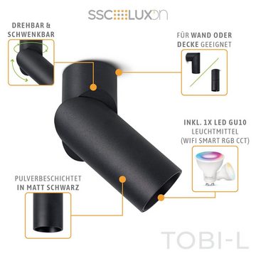 SSC-LUXon Aufbauleuchte TOBI-L Spot Aufbaustrahler schwenkbar schwarz mit WLAN RGB LED GU10, RGB