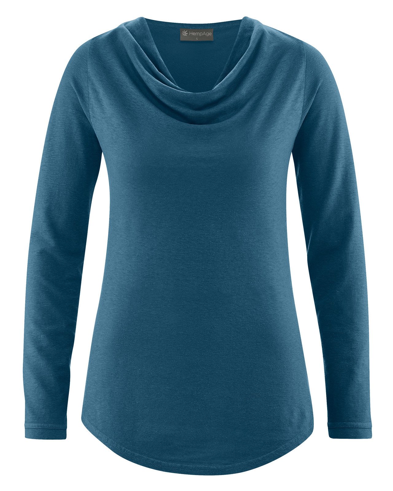 Langarmshirt Langarmshirt mit Wasserfallkragen aus Hanf (Lyocell) Normal Fit