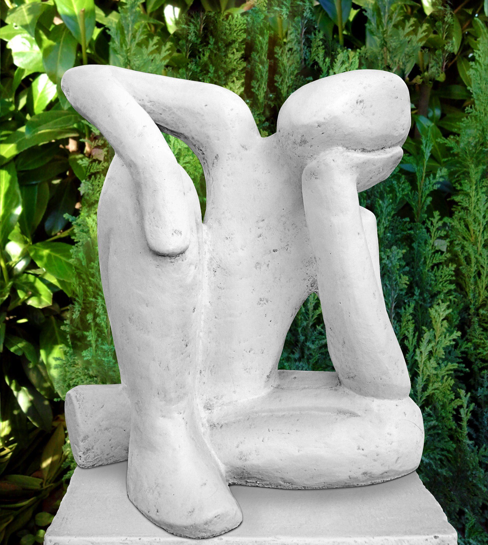 Tiefes Kunsthandwerk Gartenfigur Steinfigur Träumer Haus für in frostsicher, winterfest, Germany und Garten, moderne - weiß Dekofigur Made