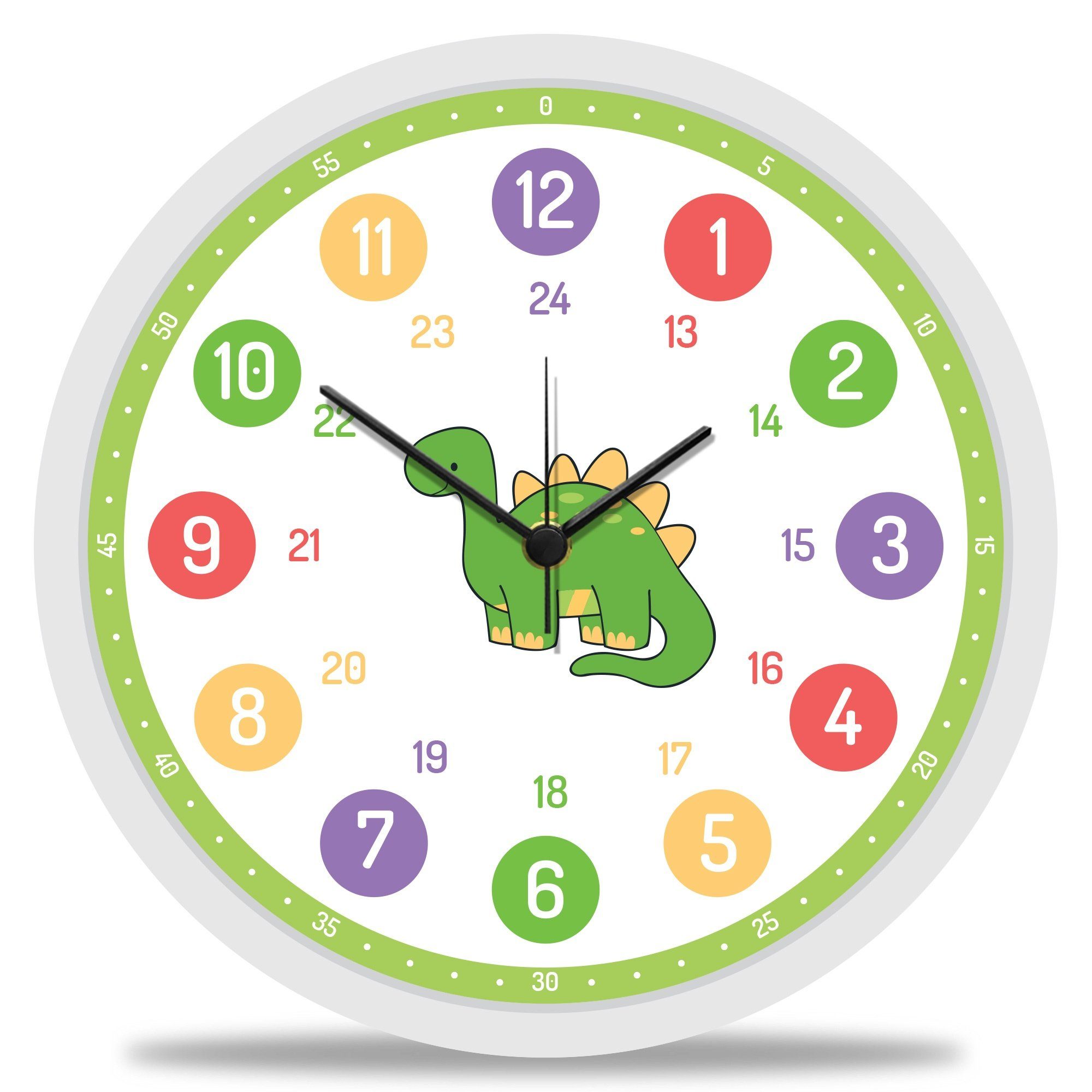 GRAVURZEILE Wanduhr GRAVURZEILE Wanduhr Kinder Dino Motiv - Geräuscharme Kinderwanduhr