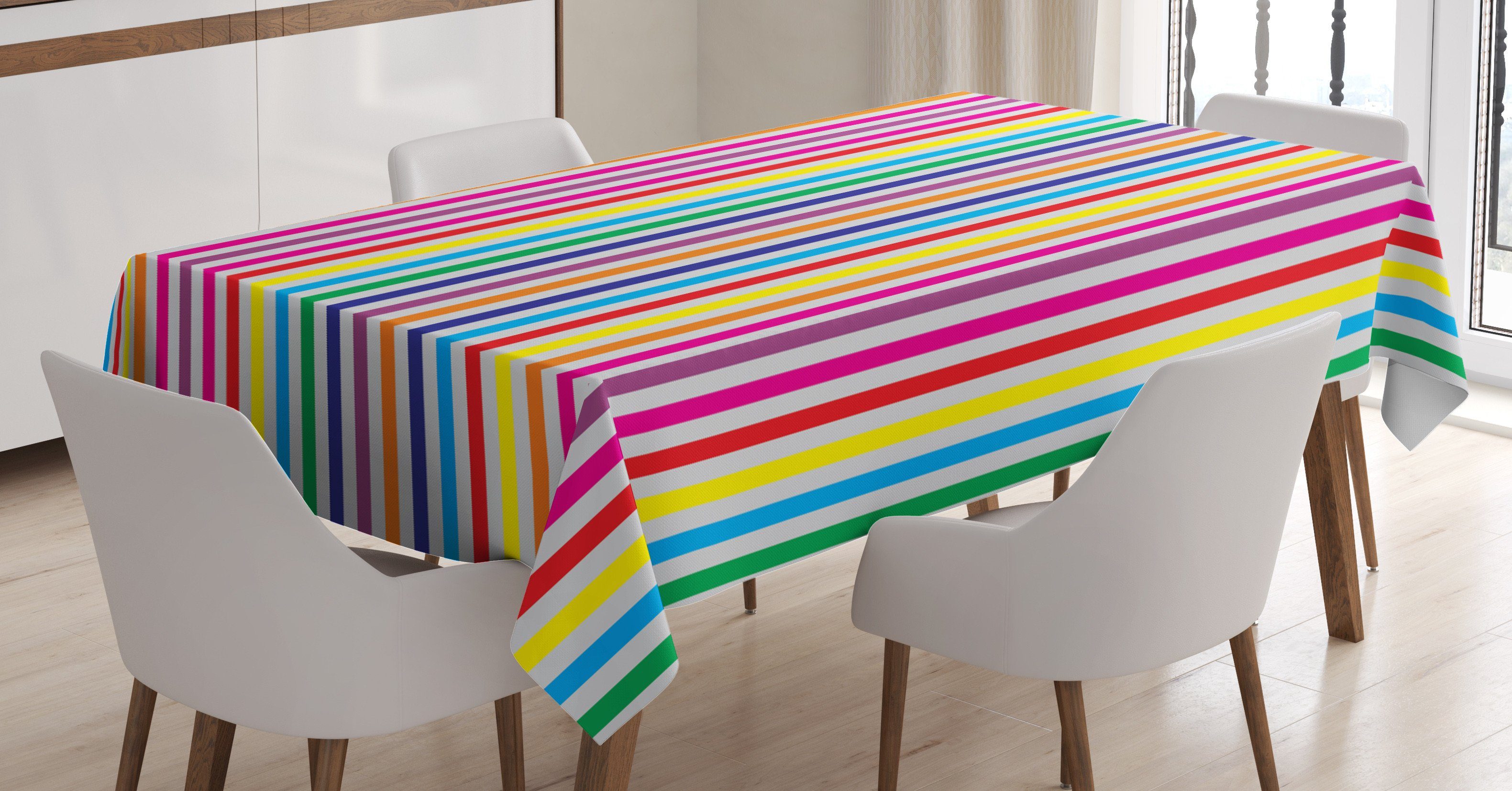 Abakuhaus Tischdecke Farbfest Waschbar Für den Außen Bereich geeignet Klare Farben, Bunt Vertikale Streifen drucken