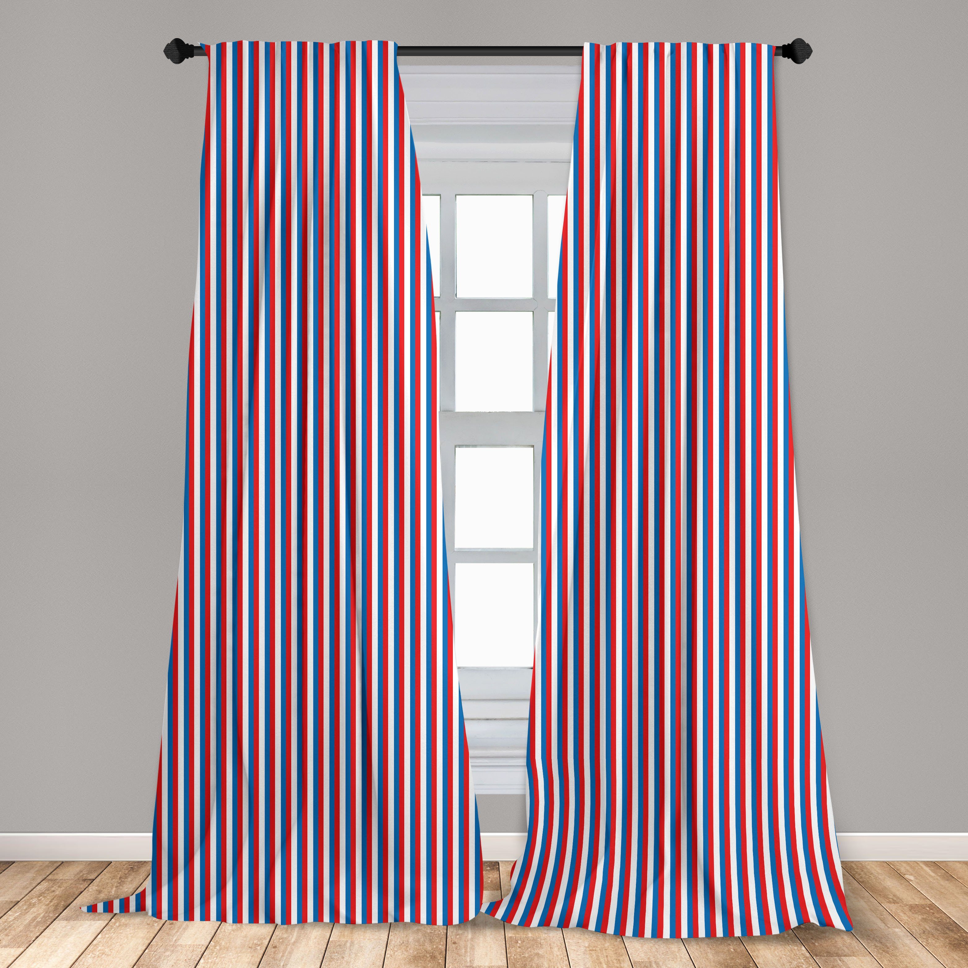 Gardine Vorhang für Wohnzimmer Harbor-Streifen Dekor, Farben Microfaser, Patriotische Schlafzimmer Abakuhaus