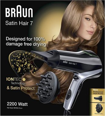 Braun Haartrockner Satin Protect Überhitzungsschutz, 2200,00 W, Effektiver und professionelles Styling mit innovativen Technologien