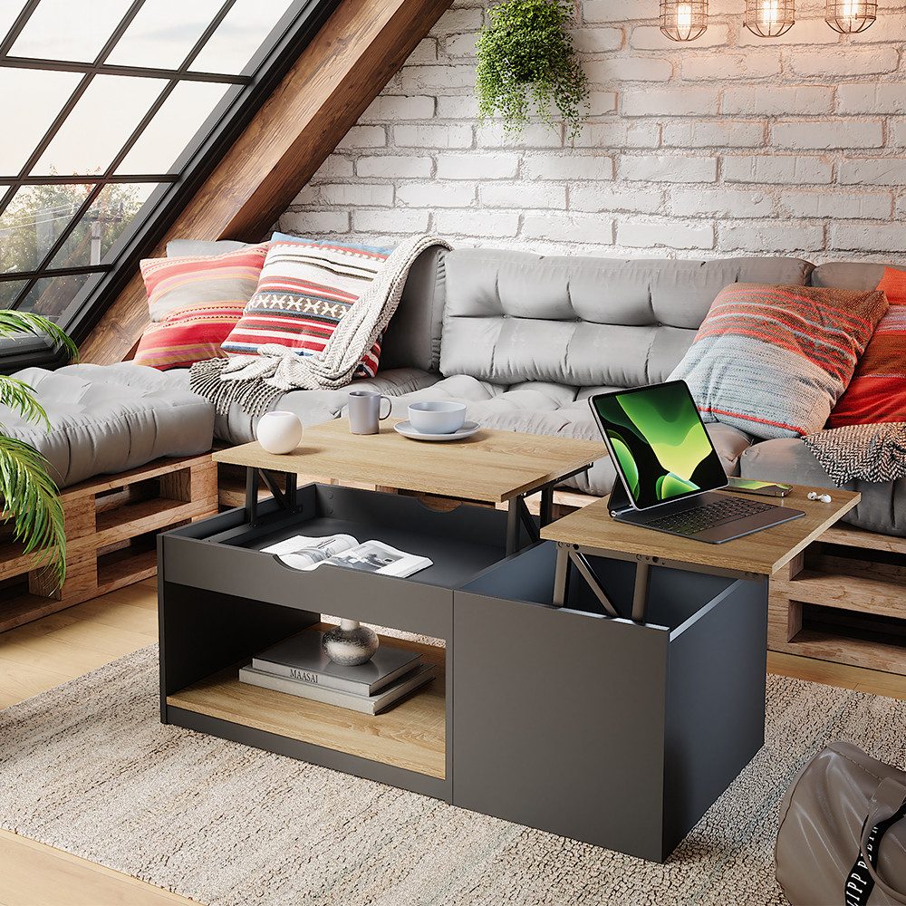 Vicco Couchtisch Avela, Schwarz/Sonoma, 110 x 110 cm günstig online kaufen