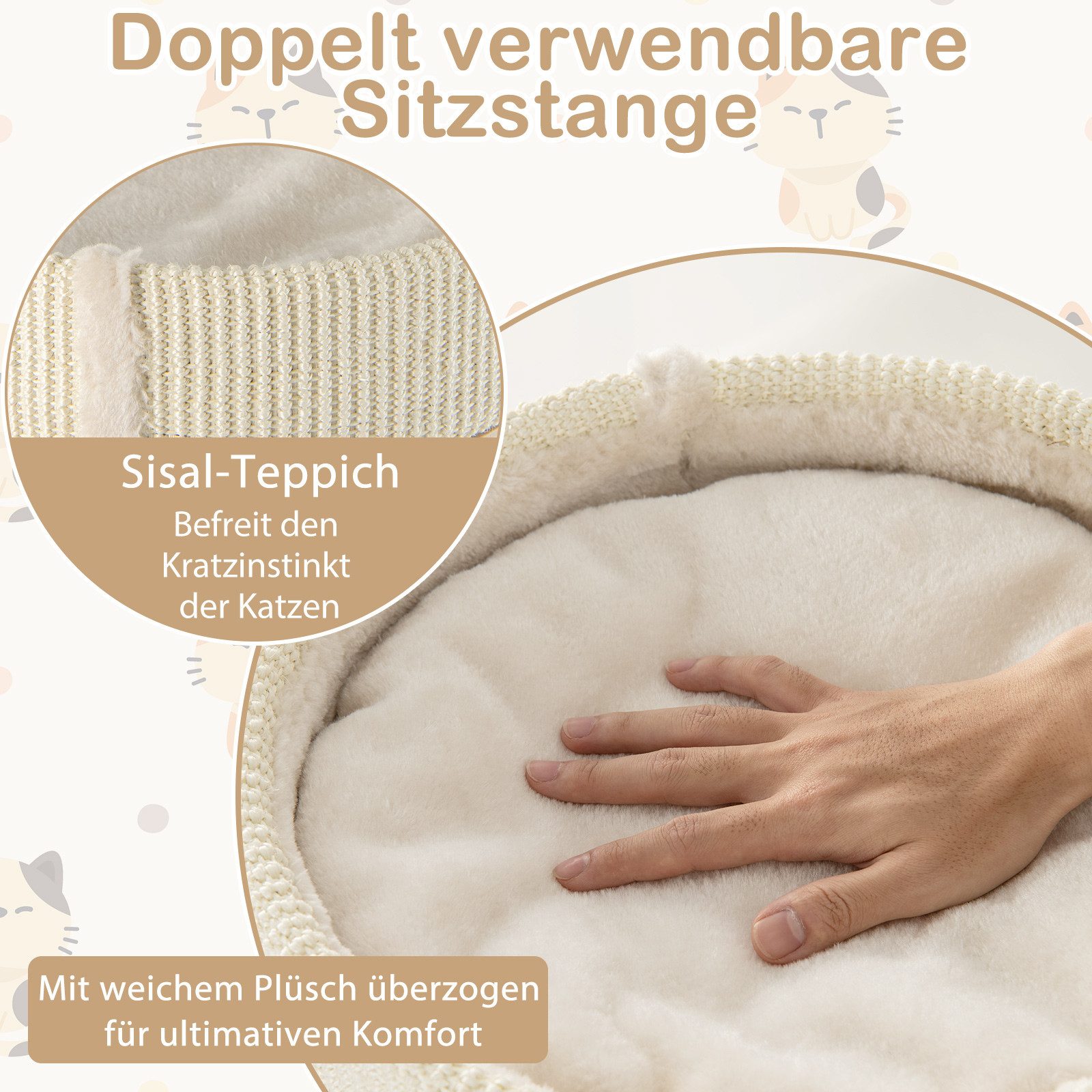 COSTWAY Kratzbaum, 120cm, mit Hängematte & 3 Plattformen & Kratzsäule