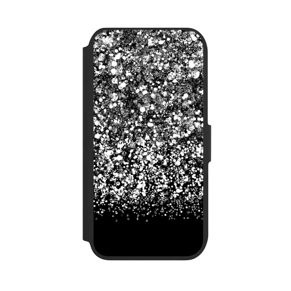 NIVOCASE Handyhülle Glitzer Look Schneeflocken Muster Snow Fall Glitter Look, Apple iPhone 8 Klapphülle Handyhülle aus Kunst Leder NIVOflip schwarz