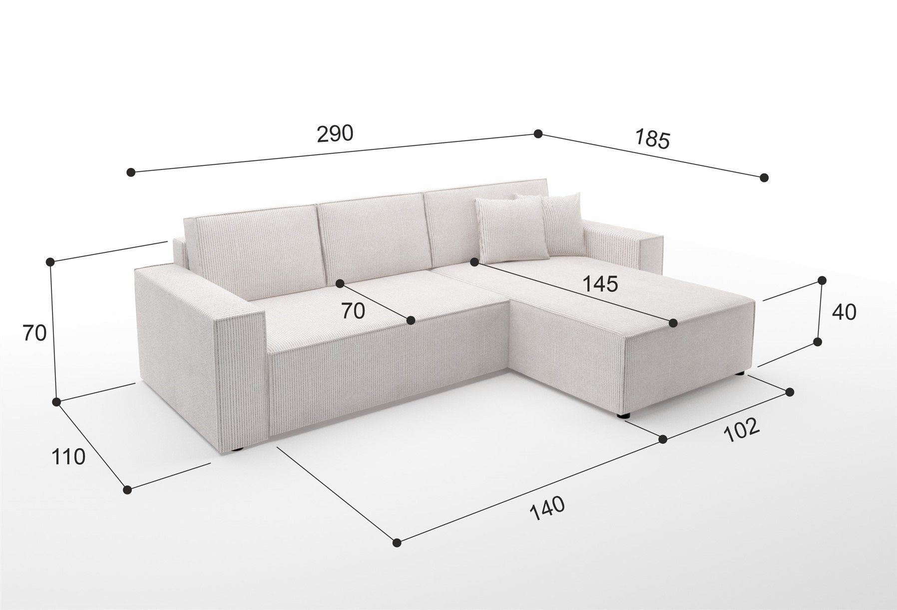 oder Links Rechts Kunstleder, Stoff Ecksofa Bettkasten, mane und CONOR Sofa Möbel Fun Ecksofa Schlaffunktion oder Schlafsofa inkl.