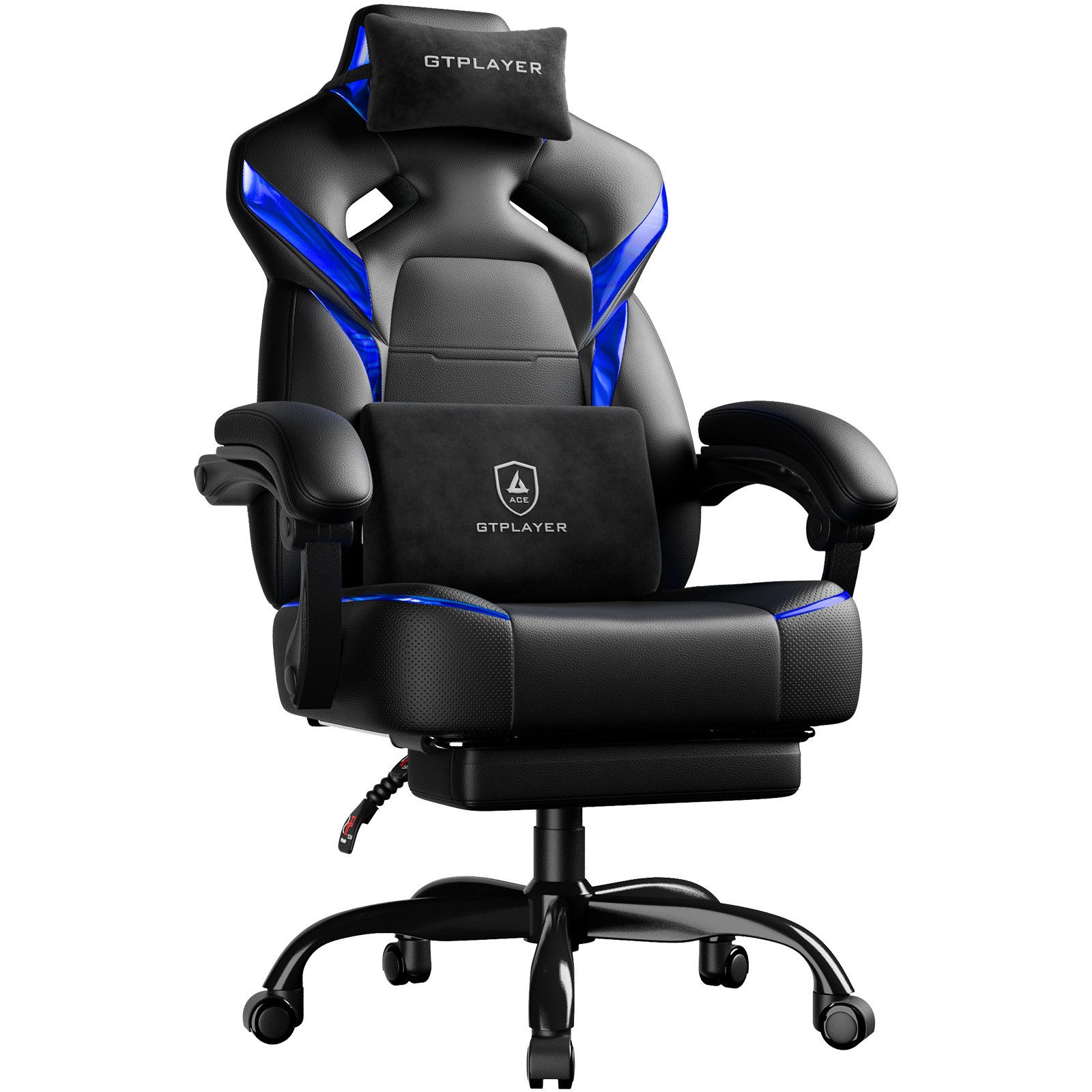 GTPLAYER Gaming-Stuhl Gamer Sessel Gamer Stuhl mit Fußstütze Lendenkissen Kopfstütze, Verstellbaren Armlehnen mit Fußstütze Gamingstuhl 150 Kg Drehbarer