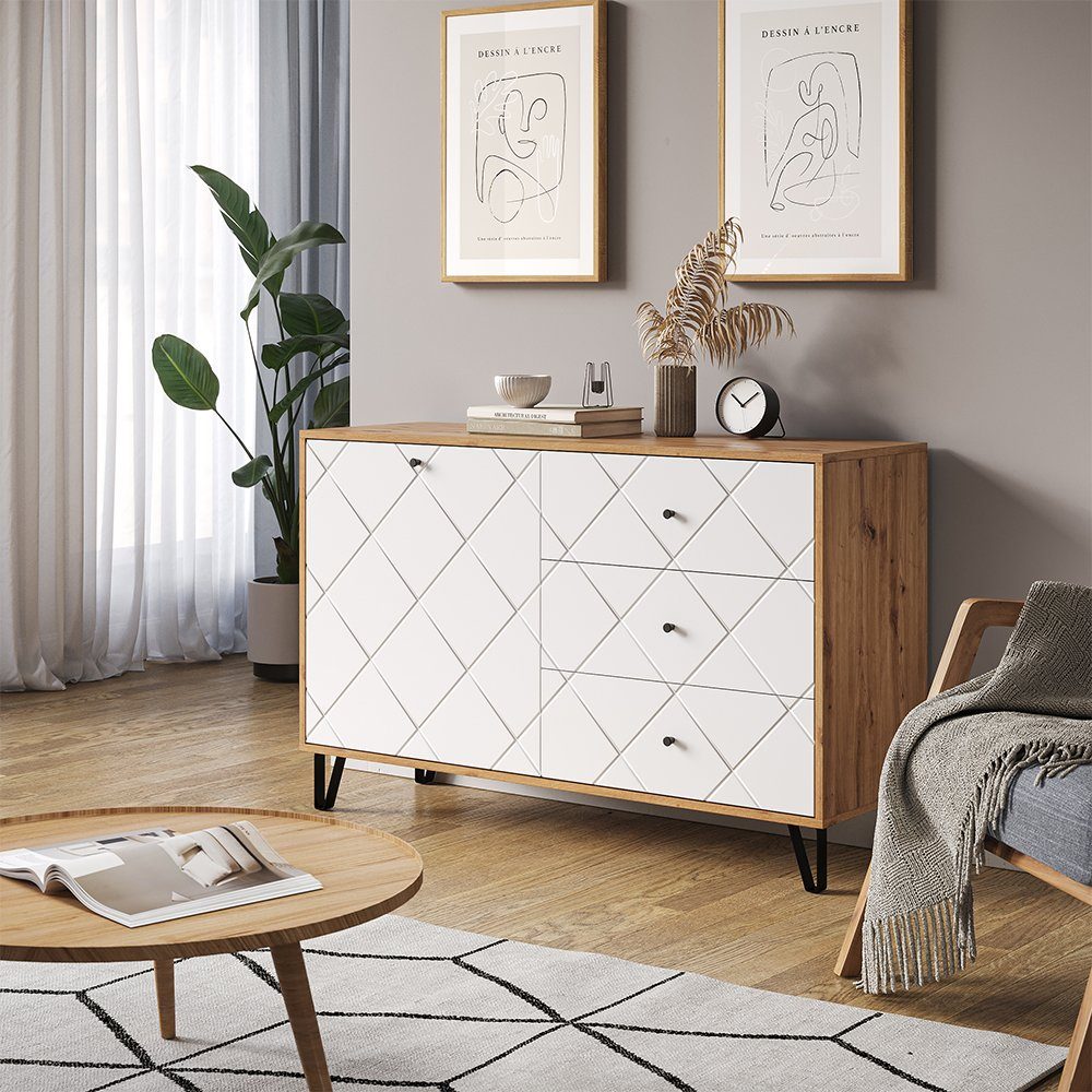 Vicco Kommode Nizza, Artisan-Eiche/Weiß, 128 x 78 cm