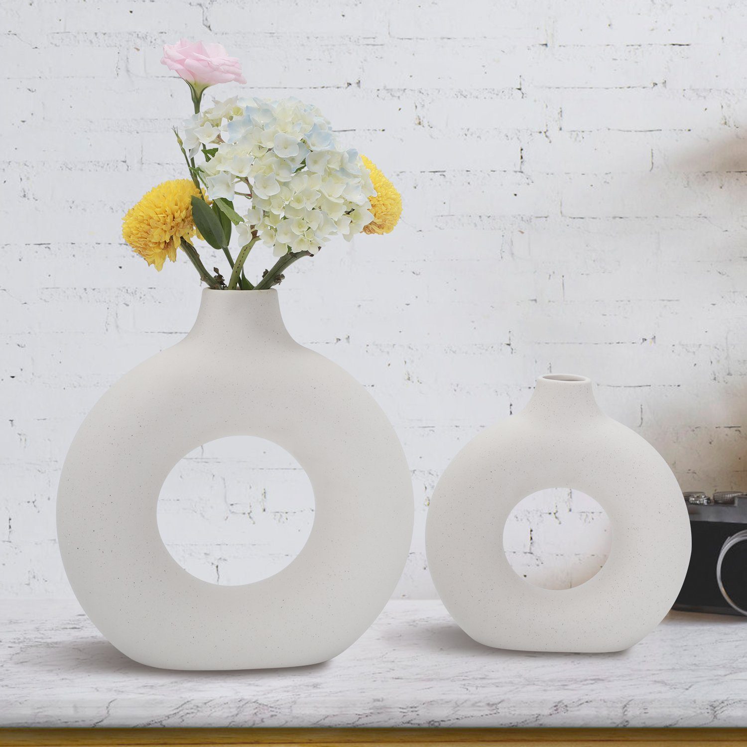 Vase, Pampasgras-Vase, St), (2 Milch Vasen Keramik Dekovase Weiß Vicbuy L+M matt,