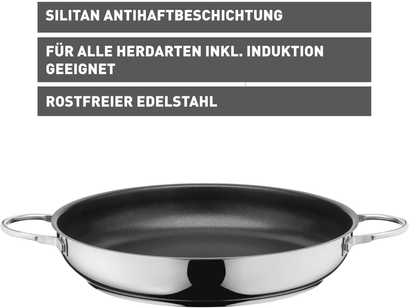 Silit Bratpfanne Calabria 32 cm, Induktion, mit PFTE-Antihaftbeschichtung, Cromargan® Edelstahl Rostfrei 18/10 (1-tlg), Edelstahlgriff, für alle Herdarten geeignet, backofenfest