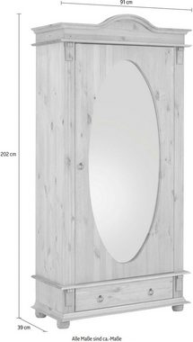 Home affaire Garderobenschrank Florenz mit Spiegel, aus massiver Kiefer, dekorative Fräsungen