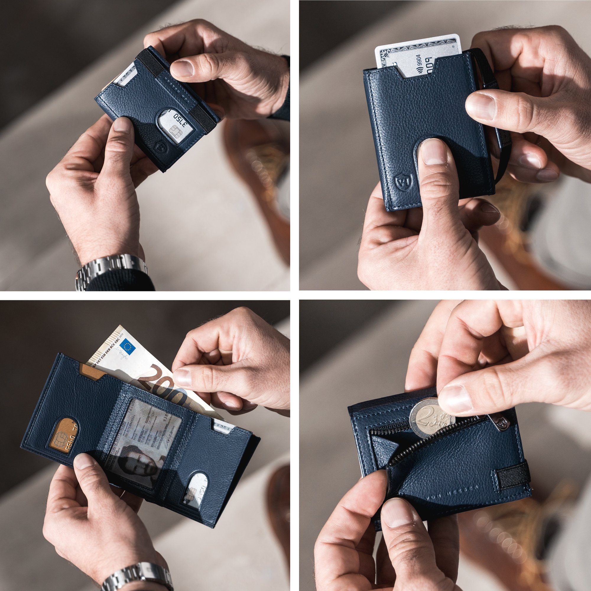 VON HEESEN Geldbörse Blau & Wallet Wallet inkl. Slim Mini-Münzfach, Geldbeutel Geschenkbox Whizz Portemonnaie RFID-Schutz & 5 Kartenfächer mit