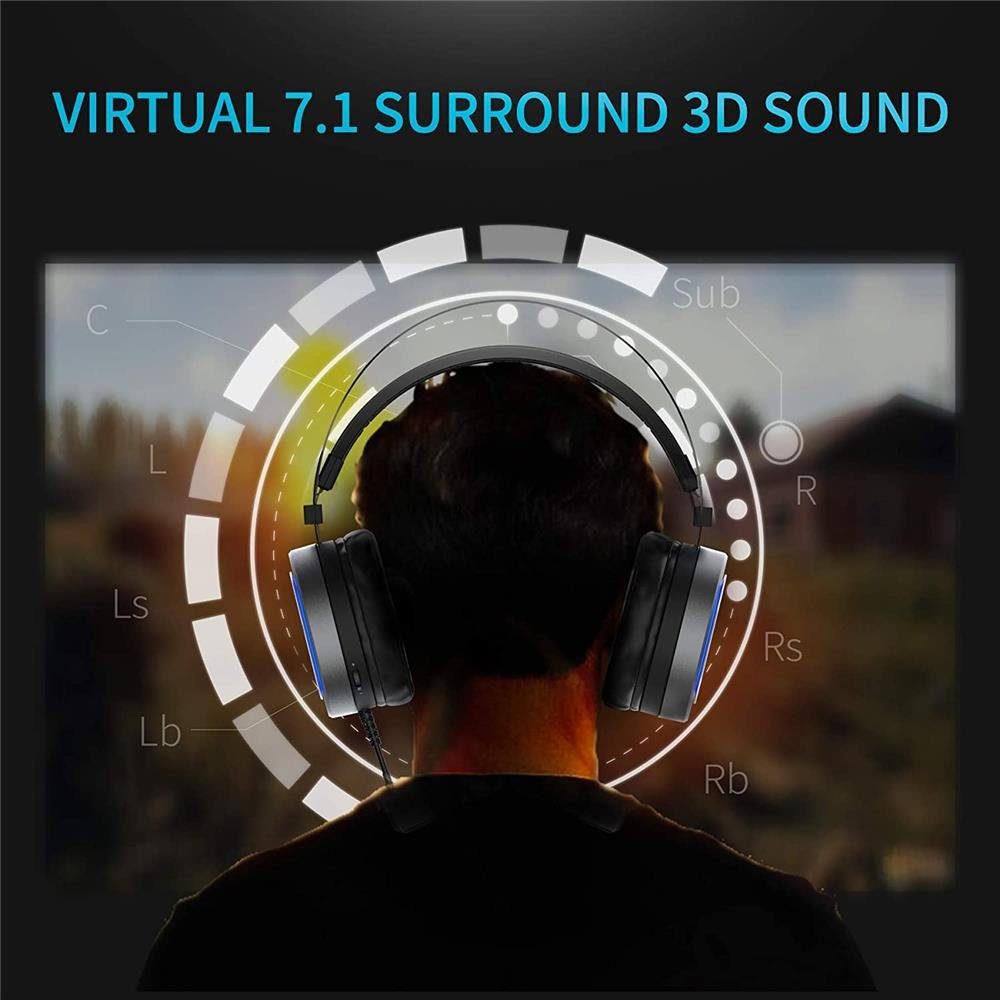VPRO Gaming by Rapoo VH530 Virtual 7.1 beleuchtet, Over Ear, Schwarz Gaming- Headset, Lautstärkenregler (rauf / runter)