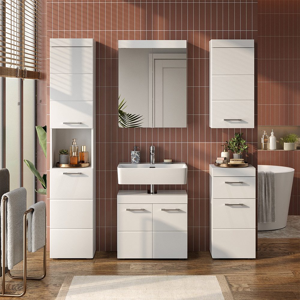 Vicco Badmöbel-Set Luna, Weiß, 5 Teile, (5-St., 5er Set)